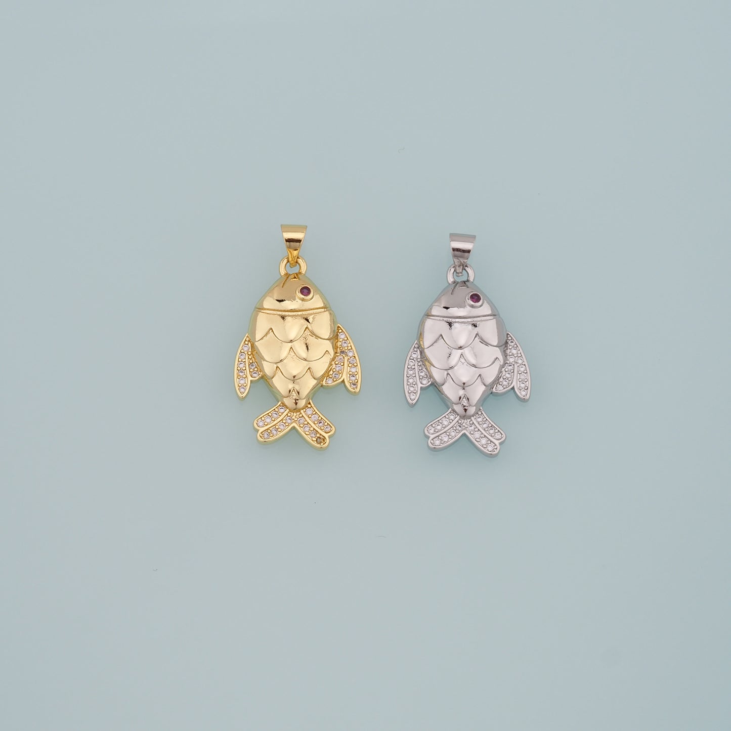 Gold Fish Charms,18K Gold Filled Fish Pendant,CZ Micro Pave Fish Charm Bracelet Necklace for DIY Jewelry Making Supply