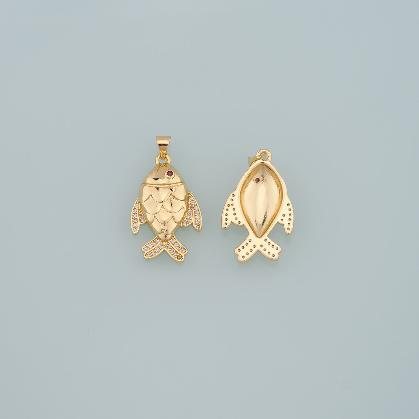 Gold Fish Charms,18K Gold Filled Fish Pendant,CZ Micro Pave Fish Charm Bracelet Necklace for DIY Jewelry Making Supply