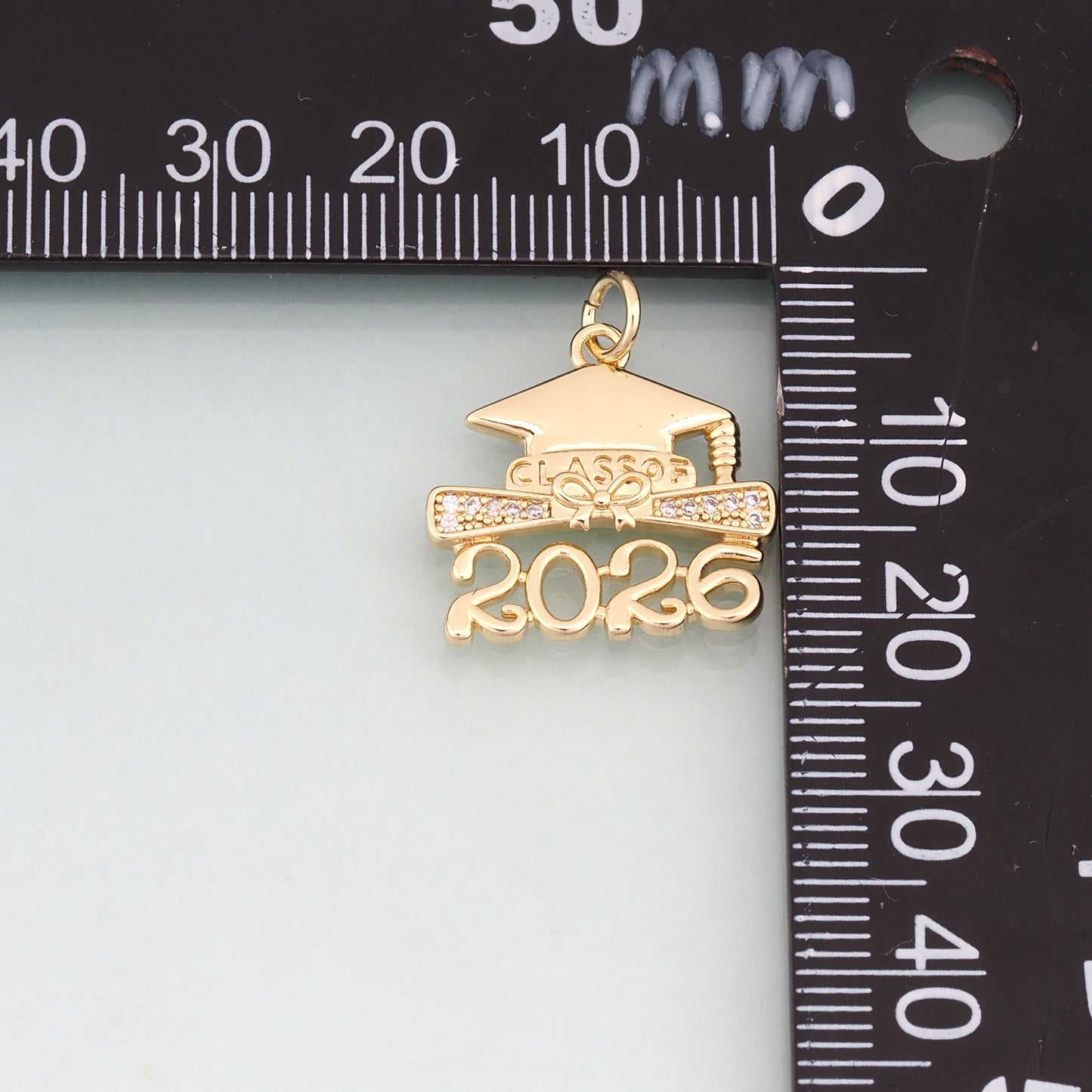 18K Gold Filled CZ 2026 Doctoral Cap Pendant,Graduate Charm Bracelet Necklace for DIY Jewelry Making Supply