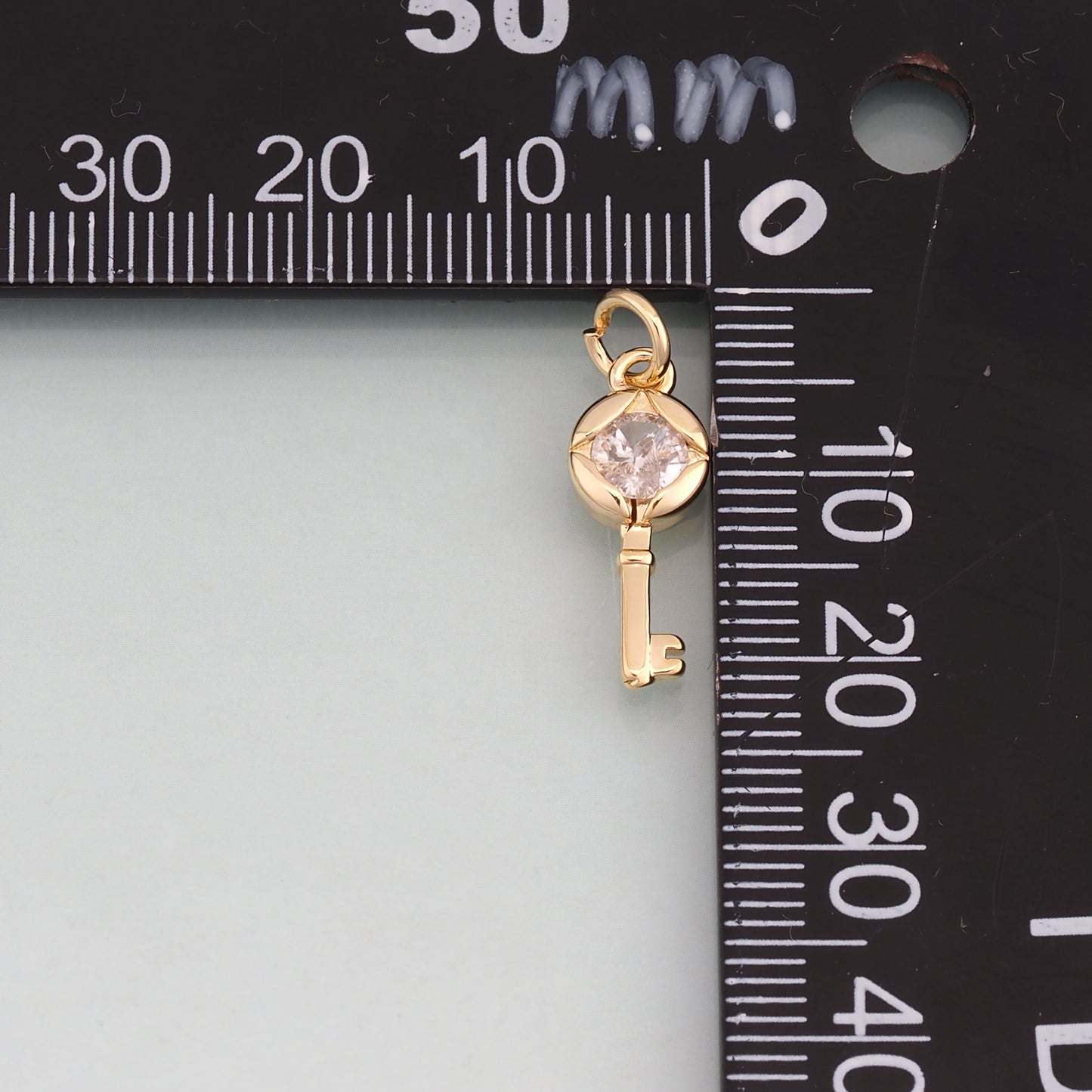 18K Gold Filled CZ Key Pendant,Key Charm Bracelet Necklace for DIY Jewelry Making Supply