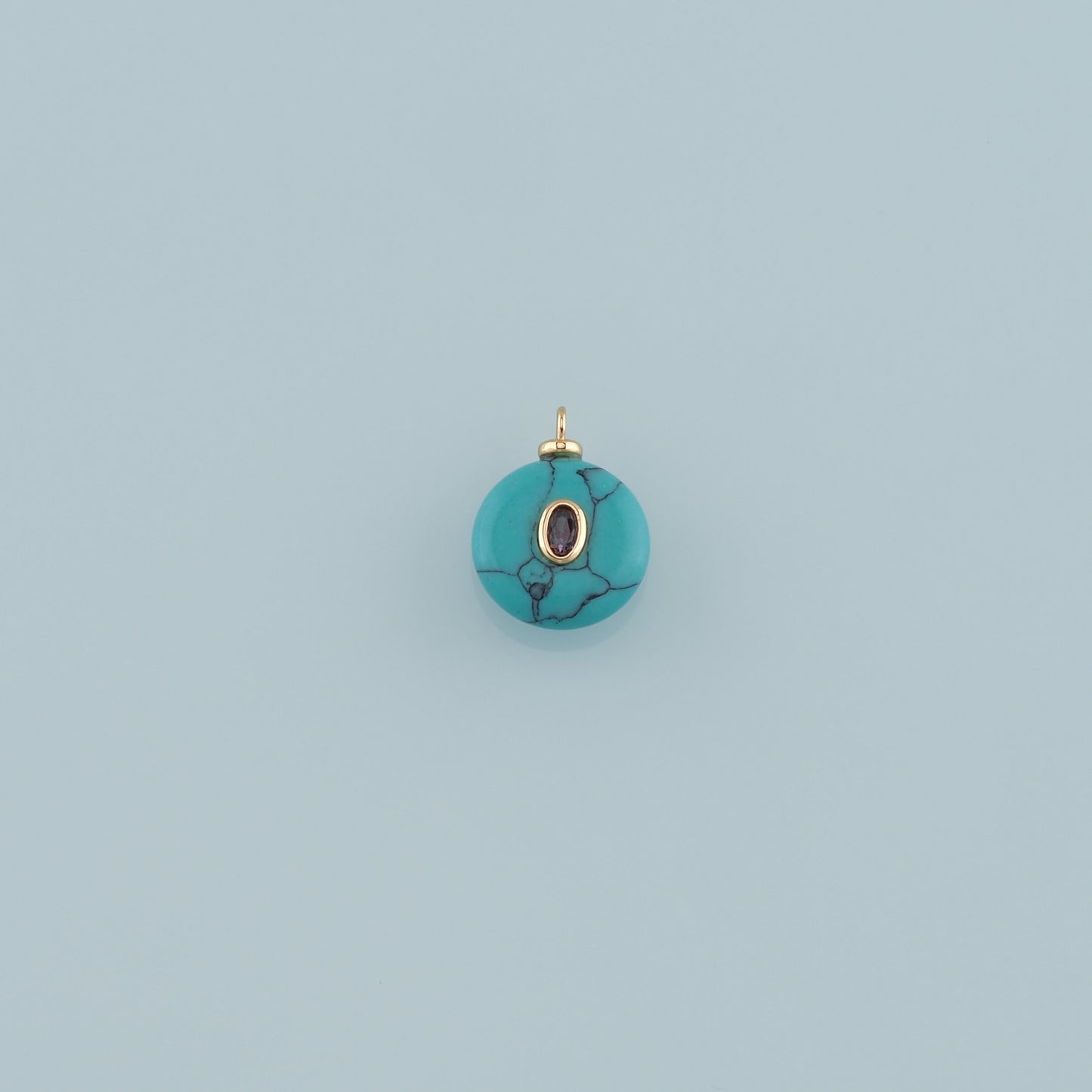 18K Gold Filled Round Pendant,Natural Stone Charm Bracelet Necklace for DIY Jewelry Making Supply