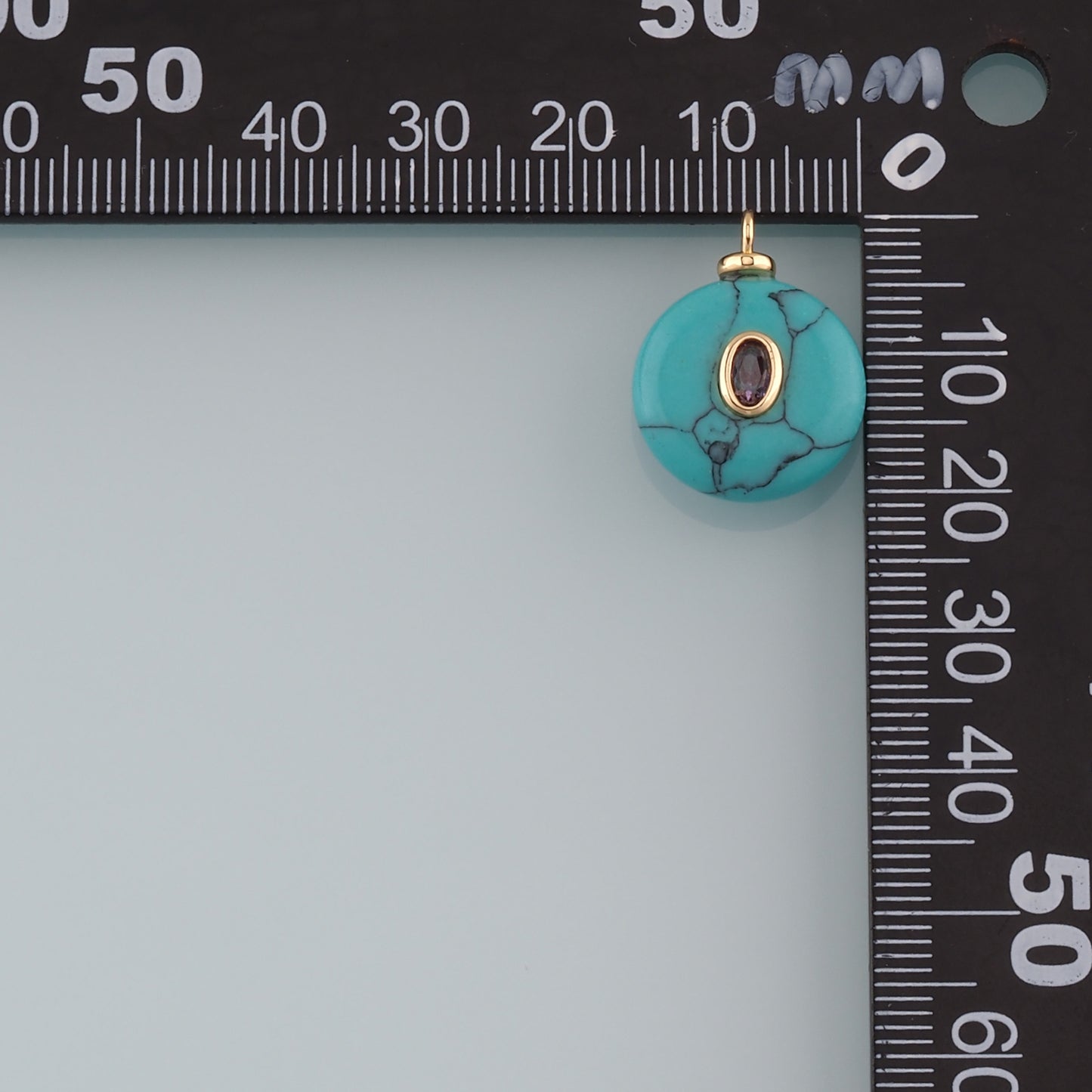 18K Gold Filled Round Pendant,Natural Stone Charm Bracelet Necklace for DIY Jewelry Making Supply