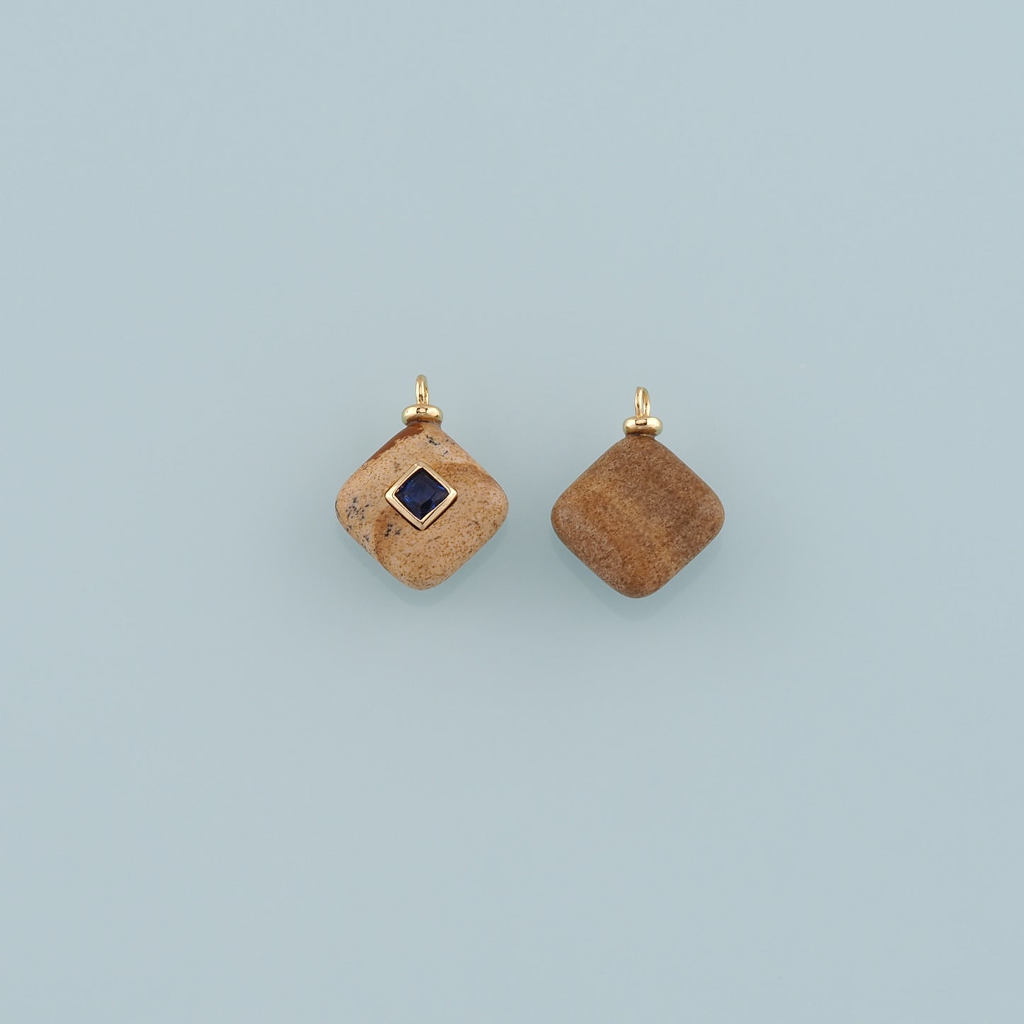 18K Gold Filled Rhombus Pendant,Natural Stone Charm Bracelet Necklace for DIY Jewelry Making Supply