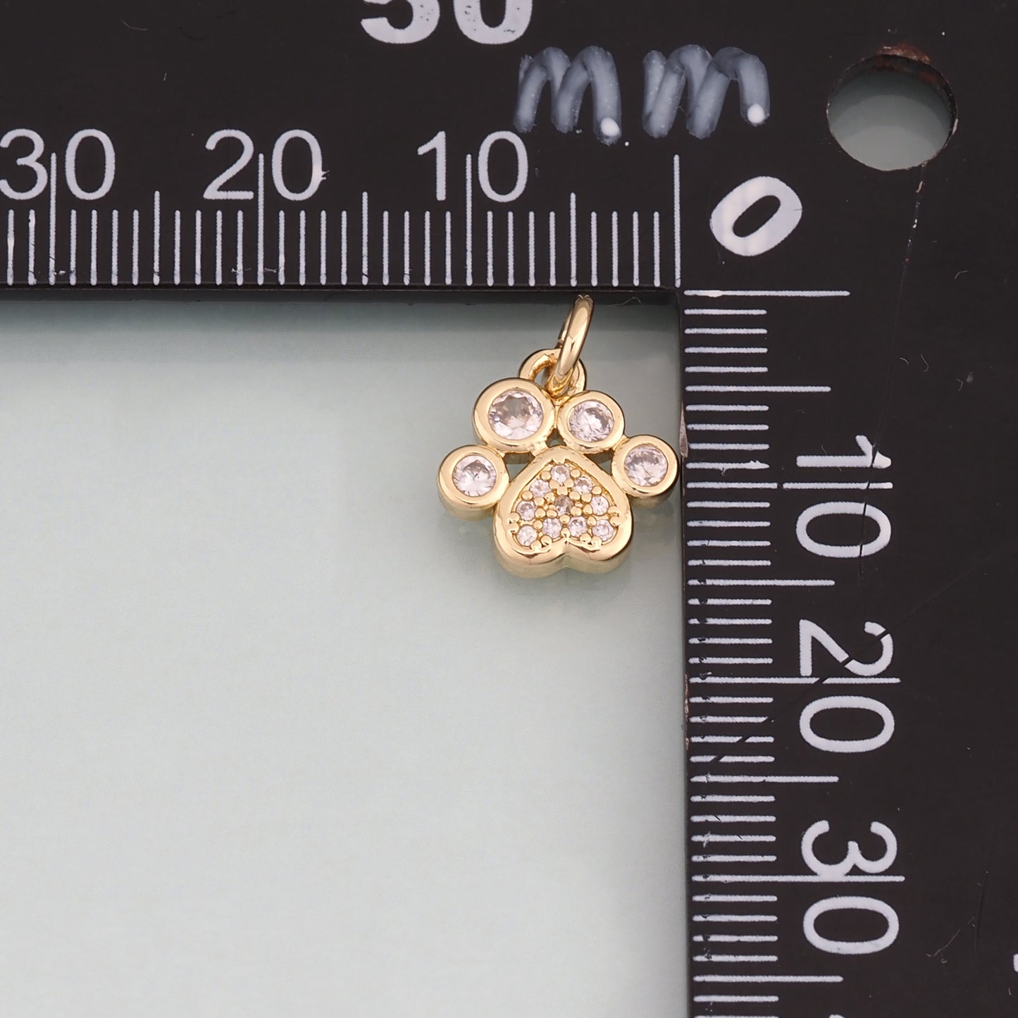 18K Gold Filled CZ Pet Paw Prints Pendant,Cute Charm Bracelet Necklace for DIY Jewelry Making Supply