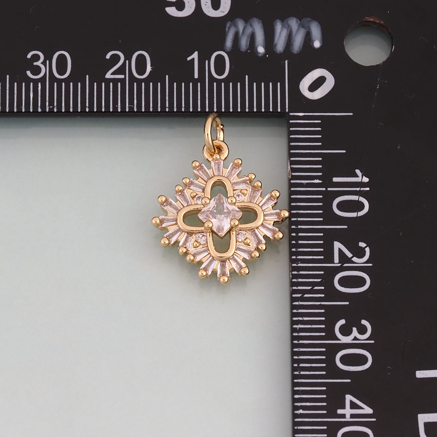 18K Gold Filled CZ Flower Pendant,Flower Charm Bracelet Necklace for DIY Jewelry Making Supply