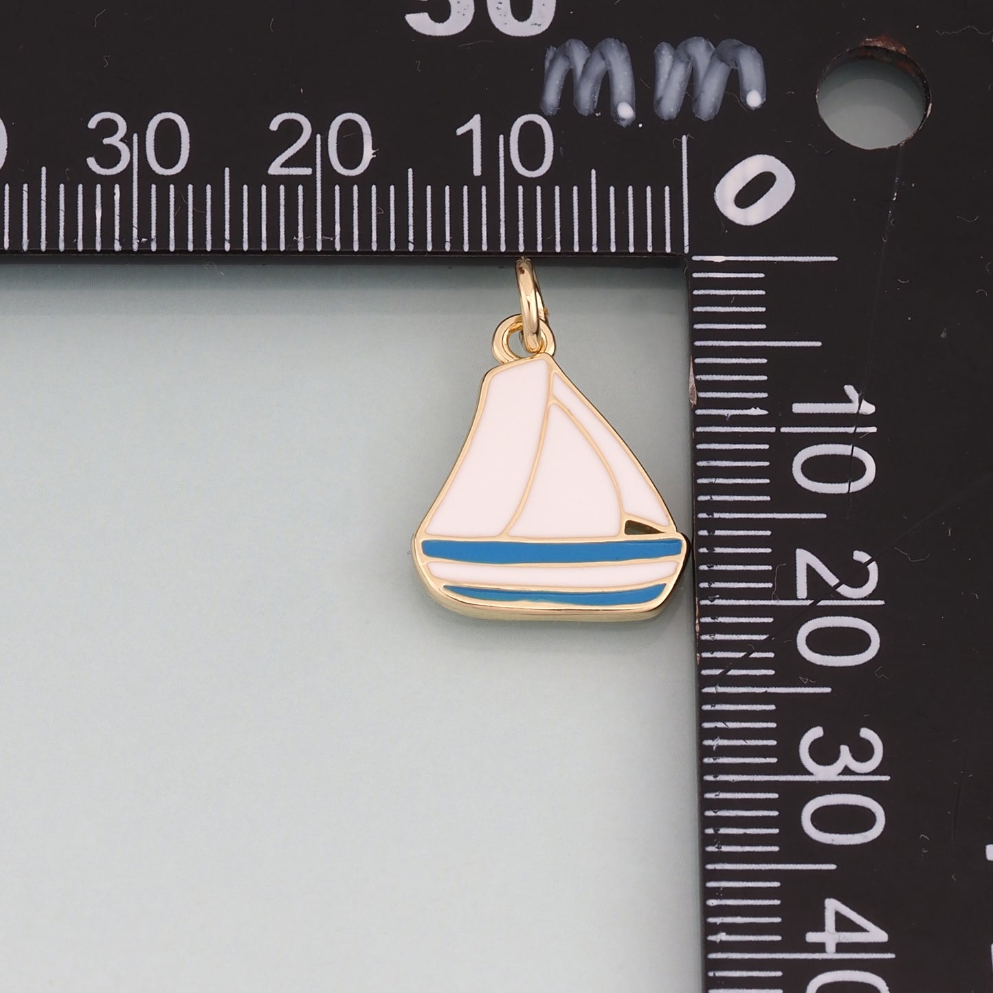 18K Gold Filled Enamel Sailboat Pendant,Sailboat Charm Bracelet Necklace for DIY Jewelry Making Supply