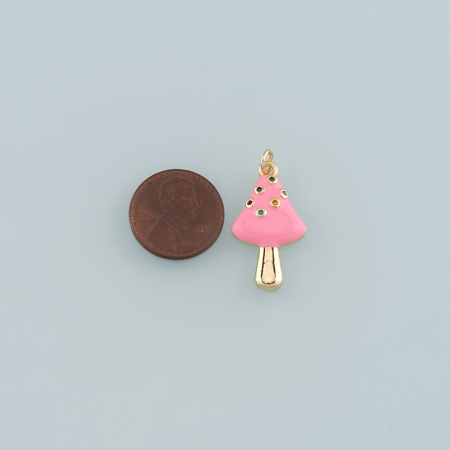 18K Gold Filled Mushroom Pendant,Enamel Mushroom Charm Bracelet Necklace for DIY Jewelry Making Supply