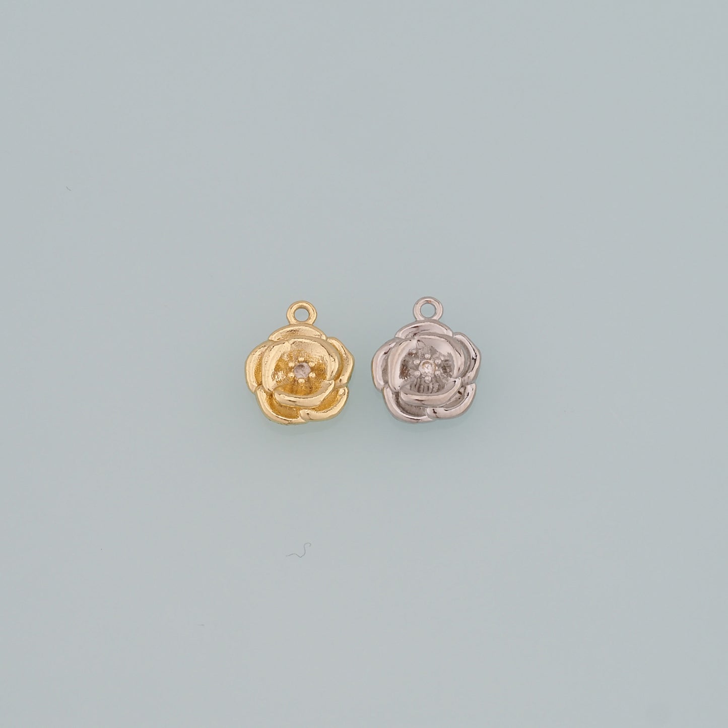 Gold Flower Charms,18K Gold Filled Flower Pendant,CZ Micro Pave Flower Charm Bracelet Necklace for DIY Jewelry Making Supply