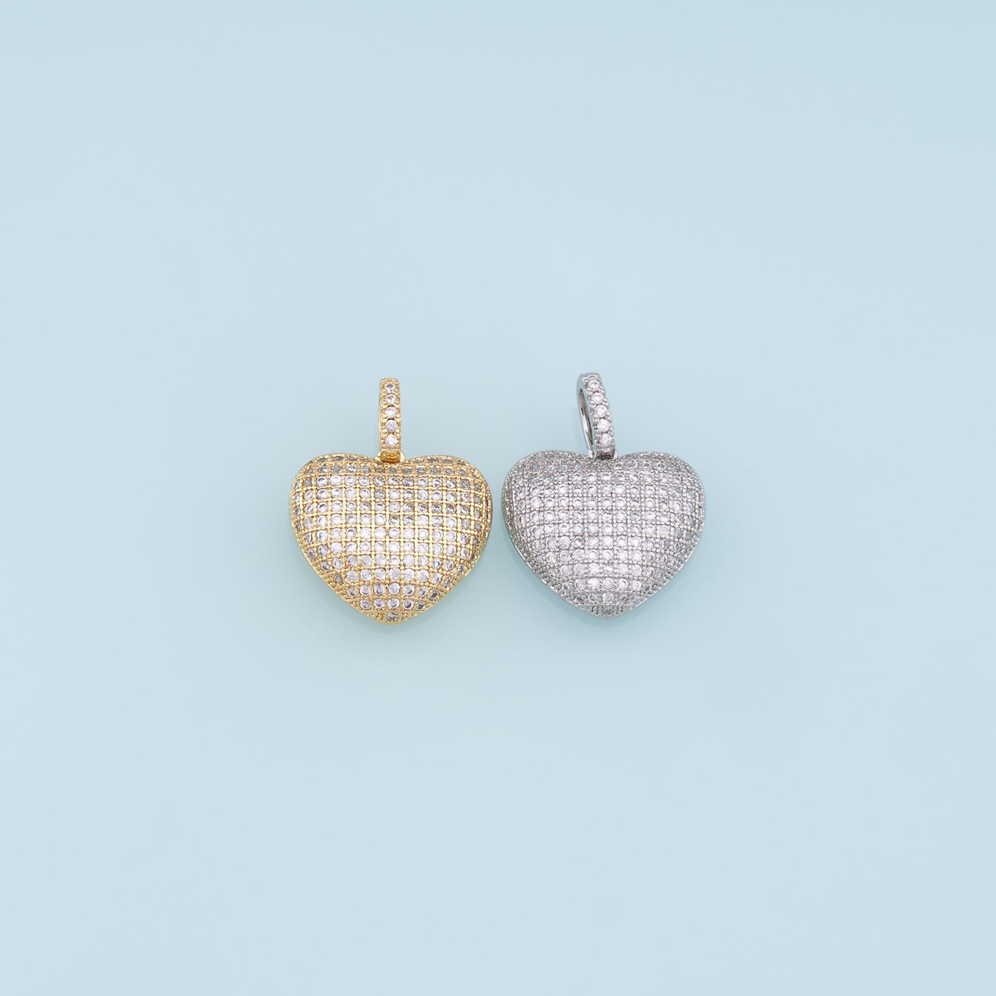 Gold Heart Charms,18K Gold Filled Heart Pendant,CZ Micro Pave Heart Charm Bracelet Necklace for DIY Jewelry Making Supply