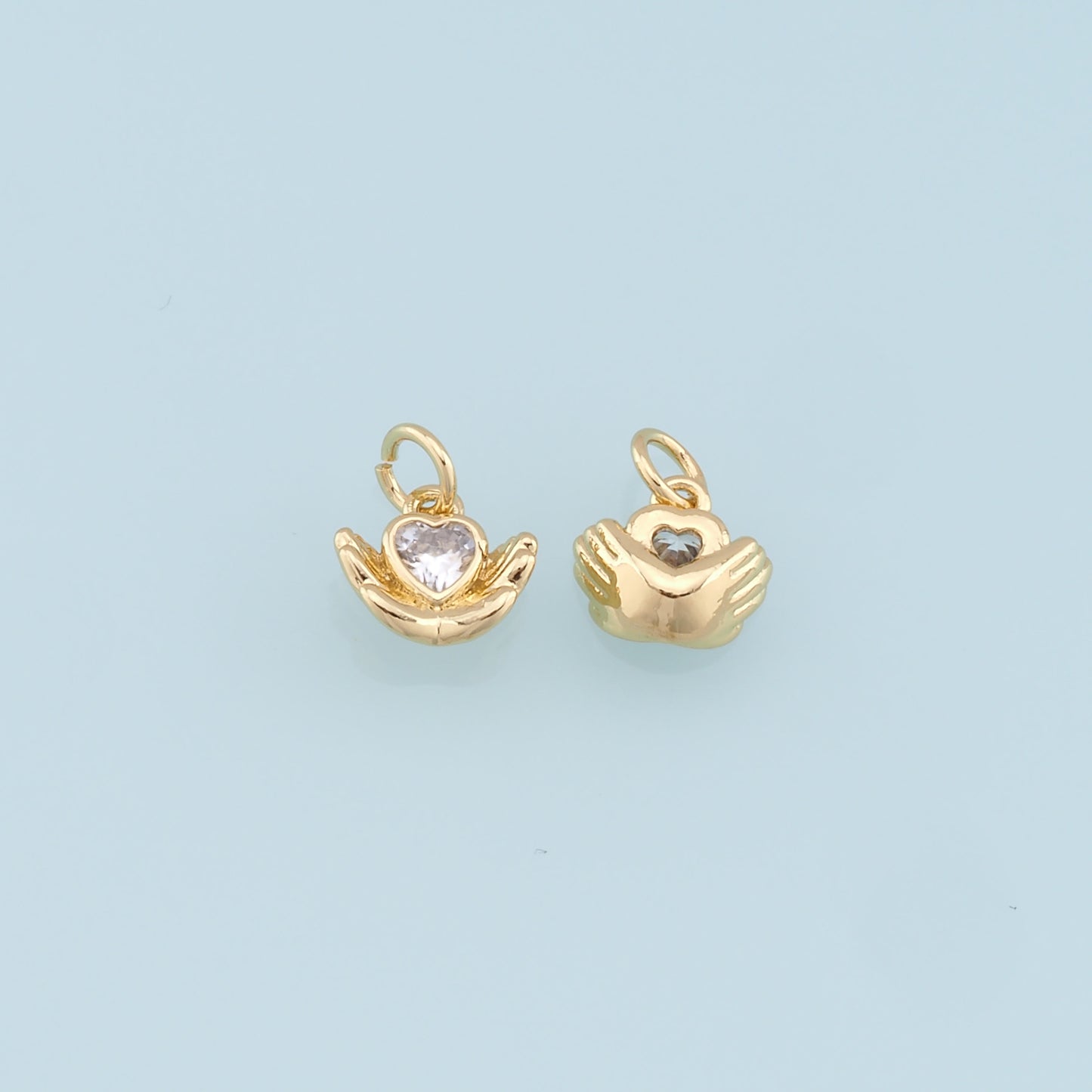 Gold Hand Heart Charms,18K Gold Filled Heart Pendant,Hand Charm Bracelet Necklace for DIY Jewelry Making Supply