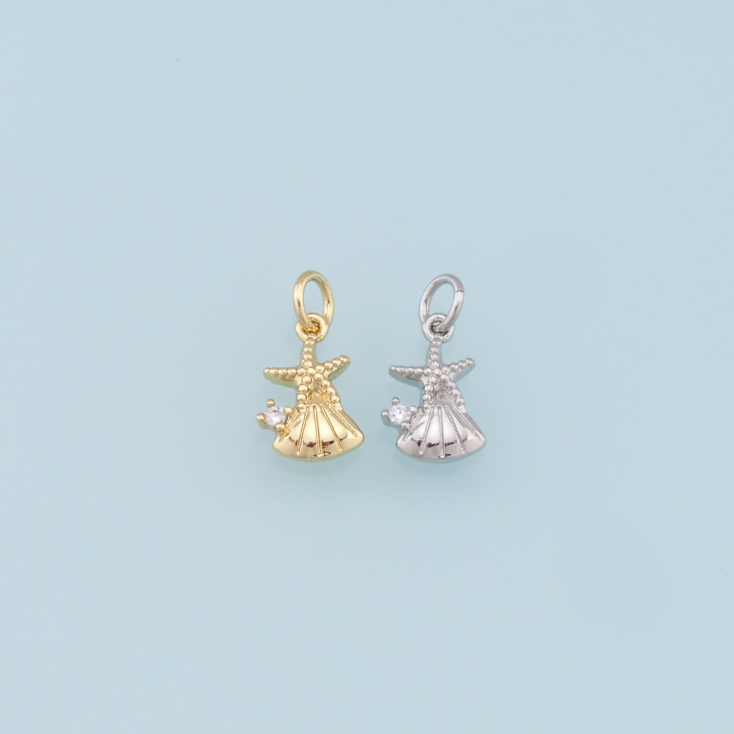 Gold Shell Starfish Charms,18K Gold Filled Shell Pendant,Starfish Charm Bracelet Necklace for DIY Jewelry Making Supply