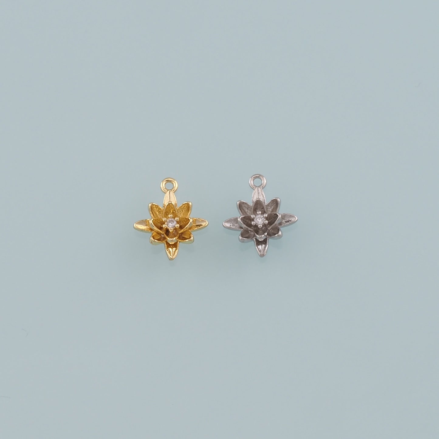 Gold Flower Charms,18K Gold Filled Flower Pendant,CZ Micro Pave Flower Charm Bracelet Necklace for DIY Jewelry Making Supply