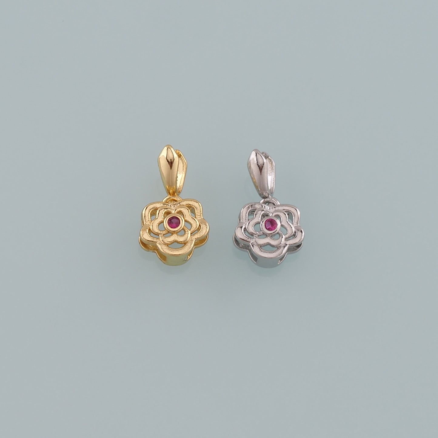 Gold Flower Charms,18K Gold Filled Flower Pendant,CZ Micro Pave Flower Charm Bracelet Necklace for DIY Jewelry Making Supply