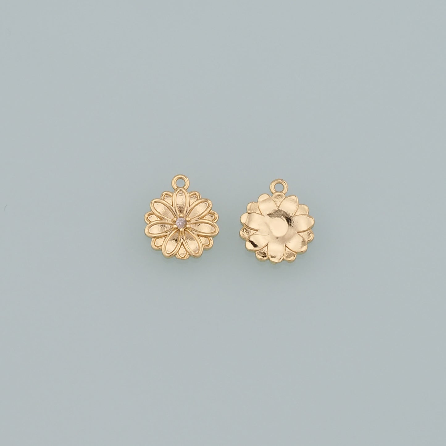 Gold Flower Charms,18K Gold Filled Flower Pendant,CZ Micro Pave Flower Charm Bracelet Necklace for DIY Jewelry Making Supply