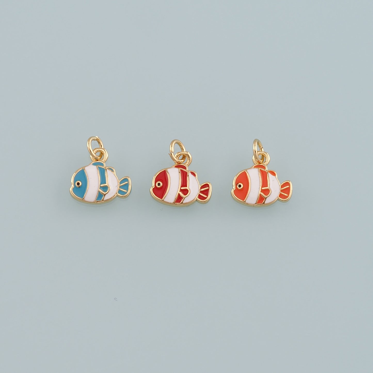 Gold Fish Charms,18K Gold Filled Clownfish Pendant,Enamel Ocean Charm Bracelet Necklace for DIY Jewelry Making Supply