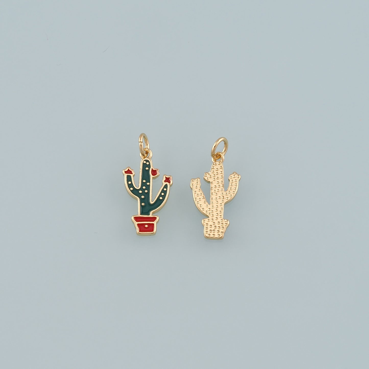 Gold Cactus Charms,18K Gold Filled Cactus Pendant,Enamel Desert Charm Bracelet Necklace for DIY Jewelry Making Supply