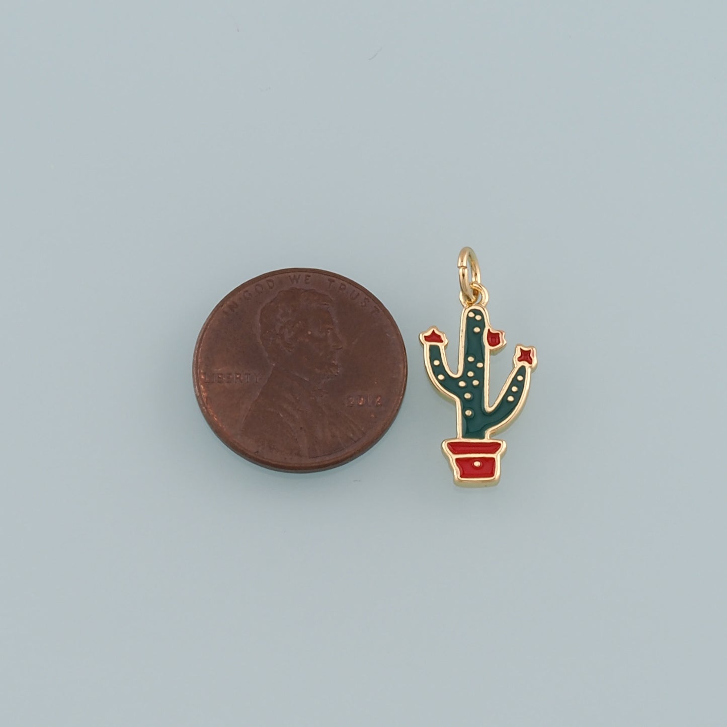 Gold Cactus Charms,18K Gold Filled Cactus Pendant,Enamel Desert Charm Bracelet Necklace for DIY Jewelry Making Supply