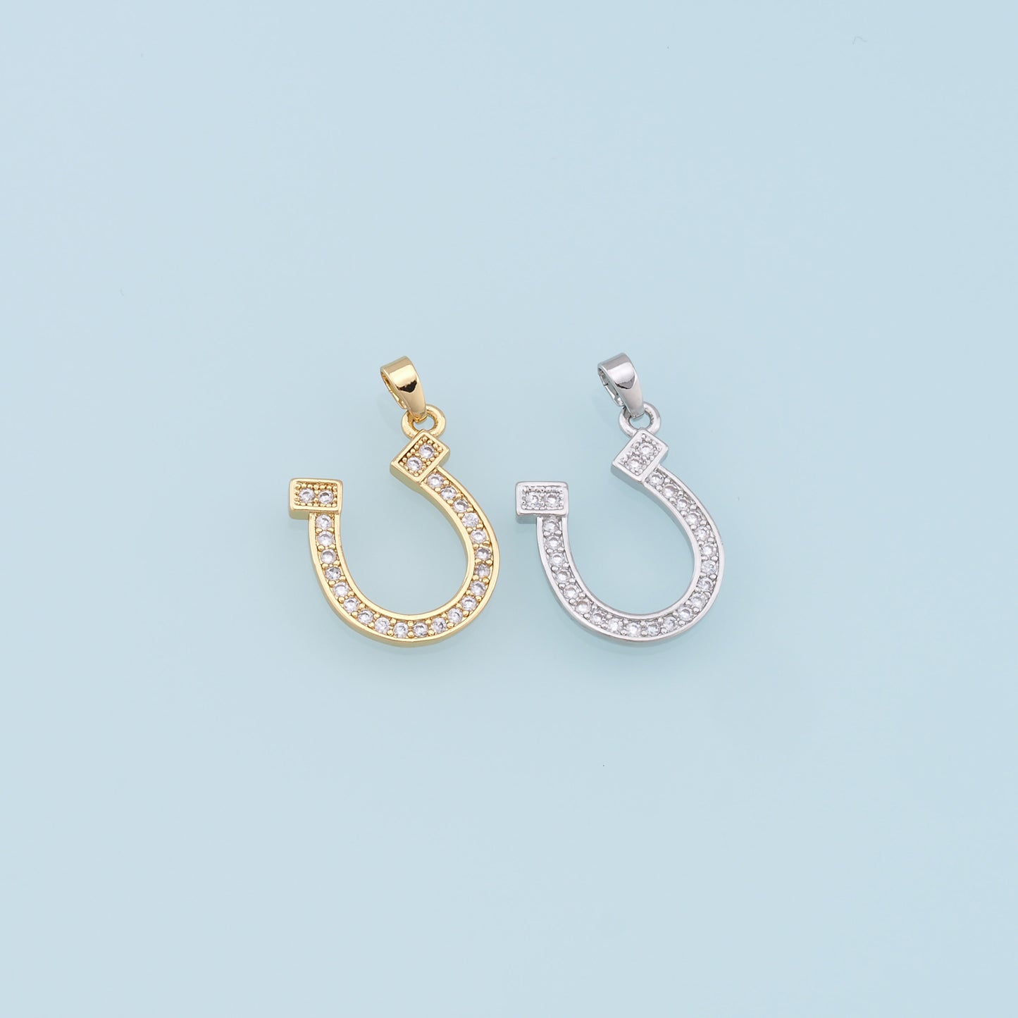 Gold Horseshoe Charms,18K Gold Filled CZ Horseshoe Pendant,Horseshoe Charm Bracelet Necklace for DIY Jewelry Making Supply