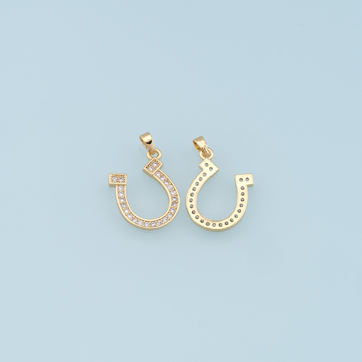 Gold Horseshoe Charms,18K Gold Filled CZ Horseshoe Pendant,Horseshoe Charm Bracelet Necklace for DIY Jewelry Making Supply