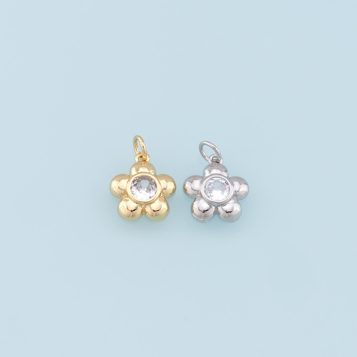 Gold Flower Charms,18K Gold Filled Flower Pendant,Silver Flower Charm Bracelet Necklace for DIY Jewelry Making Supply
