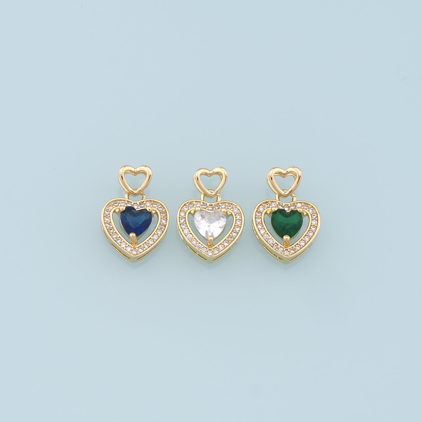 Gold Heart Charms,18K Gold Filled Heart Pendant,CZ Micro Pave Heart Charm Bracelet Necklace for DIY Jewelry Making Supply