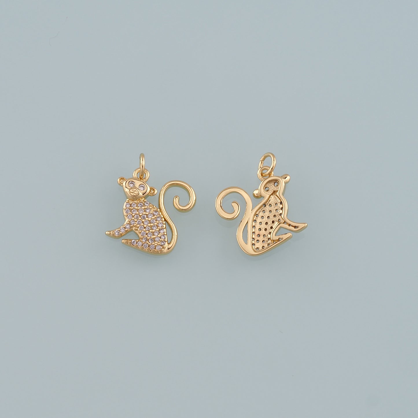 Gold Zoo Charms,18K Gold Filled Monkey Pendant,CZ Micro Pave Monkey Charm Bracelet Necklace for DIY Jewelry Making Supply