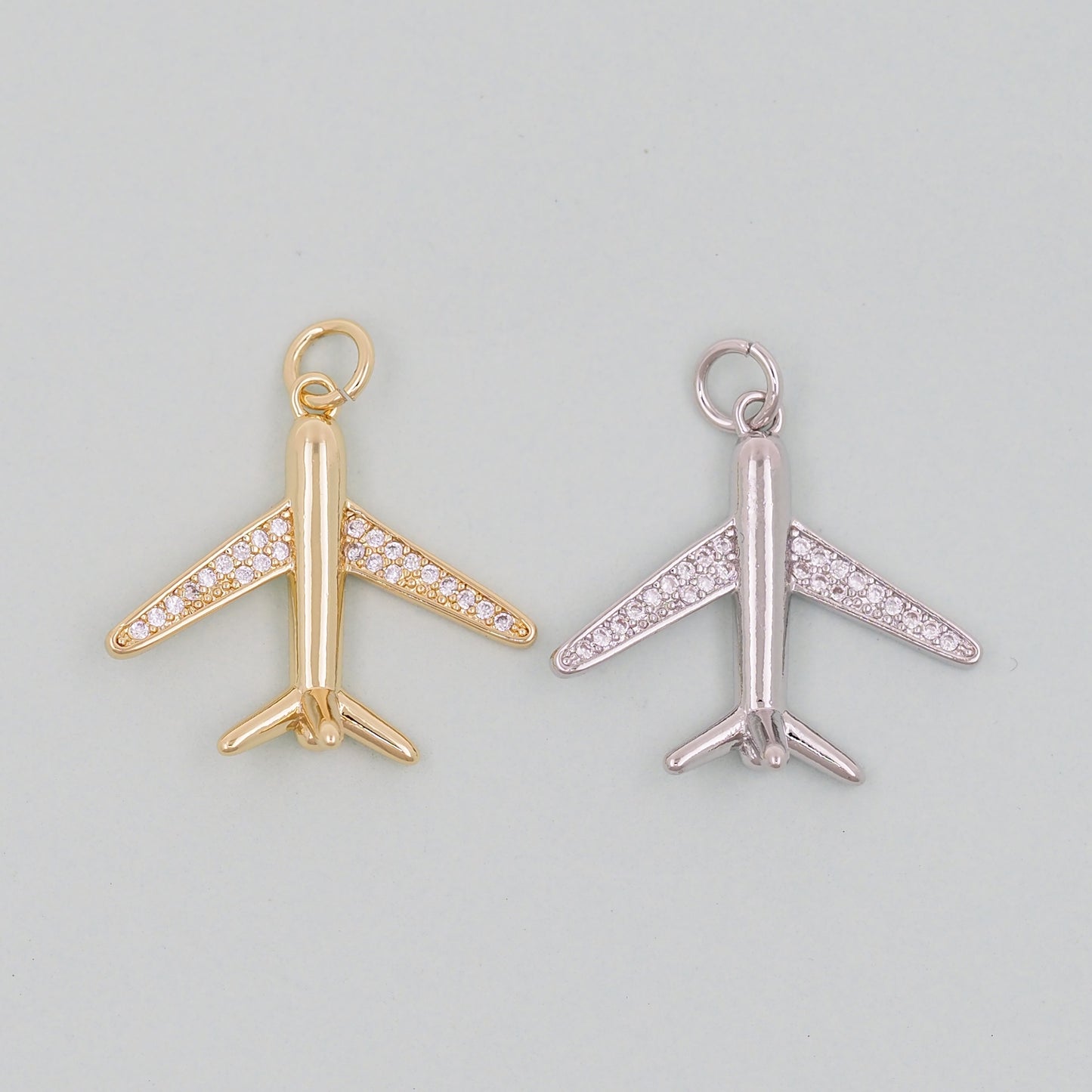 Gold Airplane Charms,18K Gold Filled Airplane Pendant,CZ Airplane Charm Bracelet Necklace for DIY Jewelry Making Supply