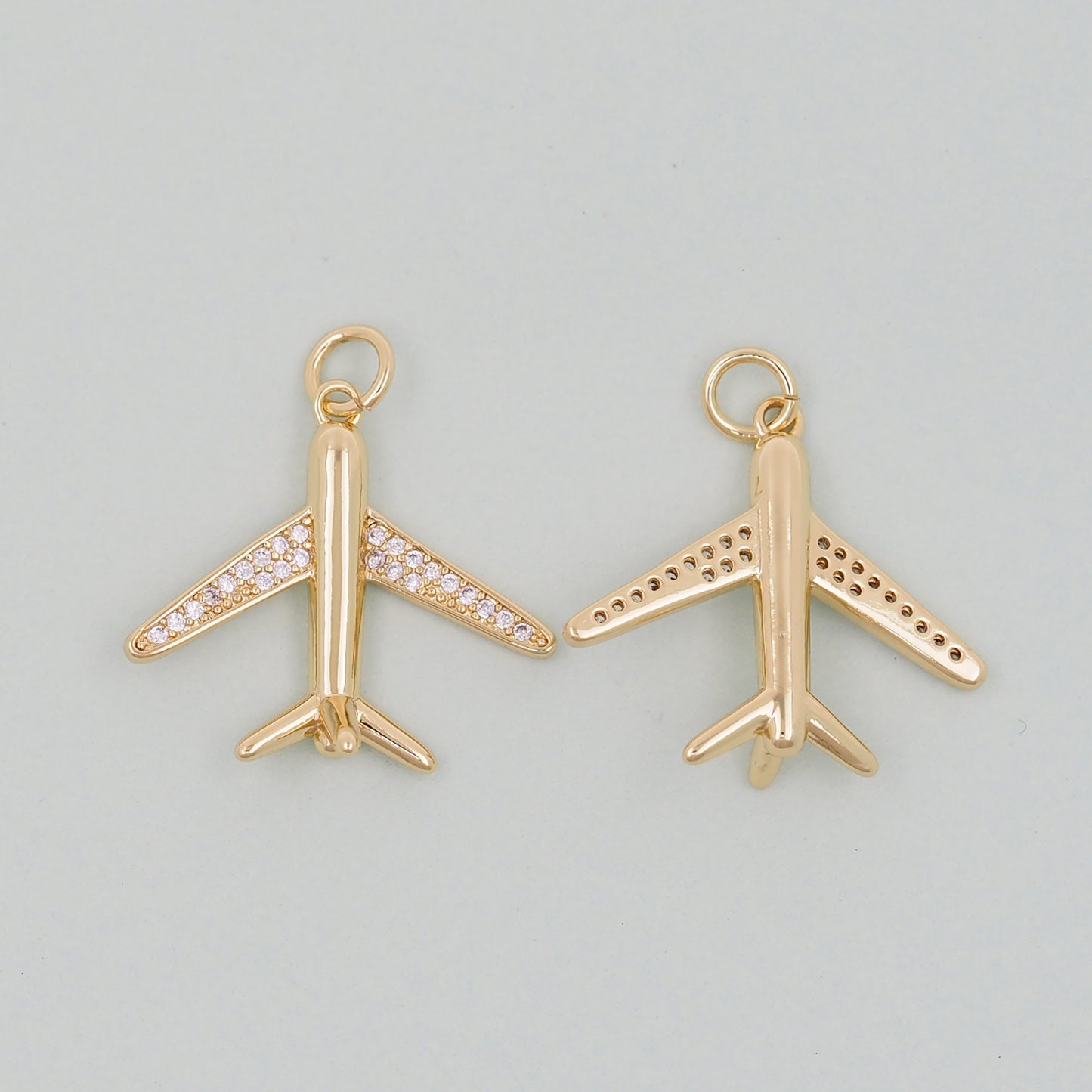 Gold Airplane Charms,18K Gold Filled Airplane Pendant,CZ Airplane Charm Bracelet Necklace for DIY Jewelry Making Supply