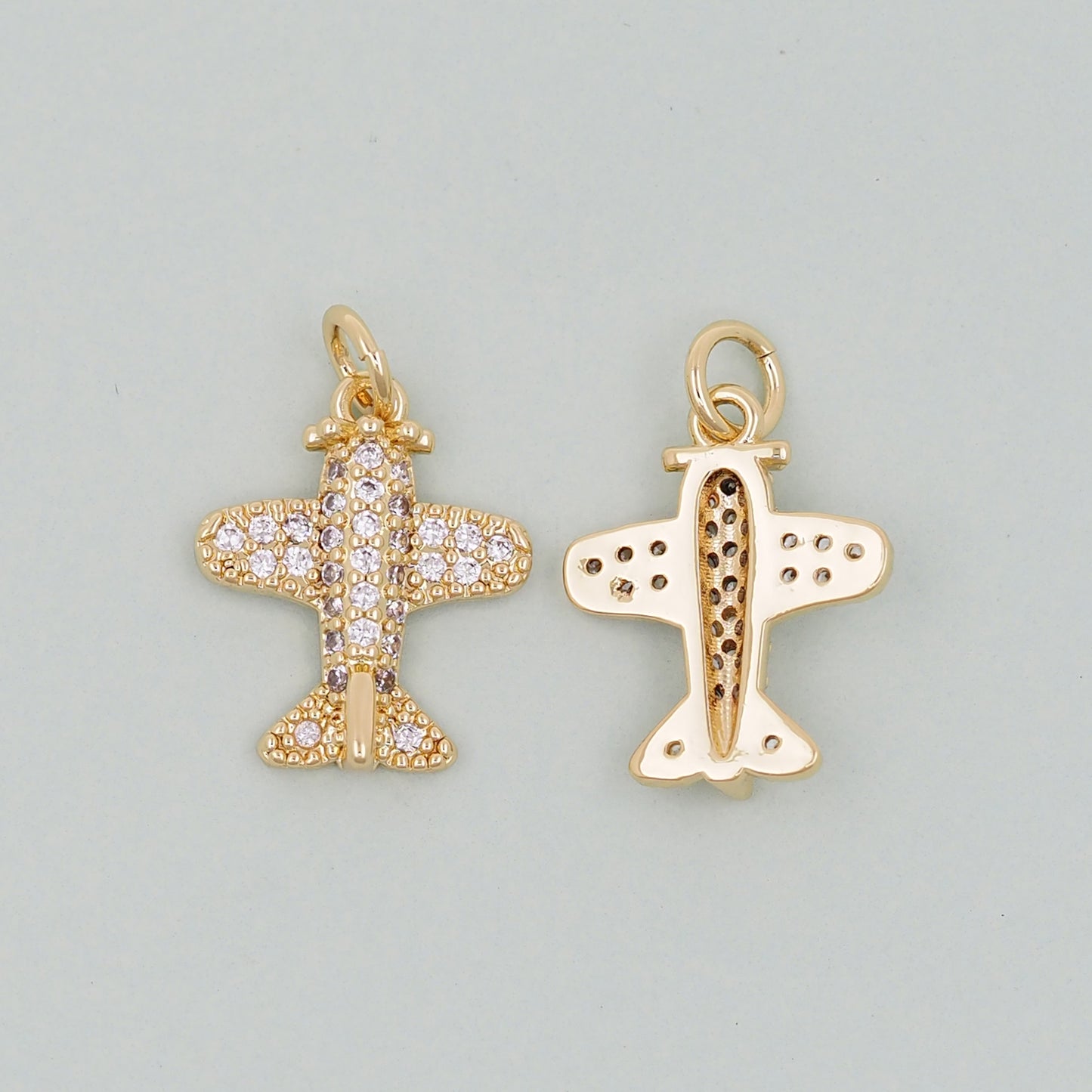 Gold Airplane Charms,18K Gold Filled Airplane Pendant,CZ Airplane Charm Bracelet Necklace for DIY Jewelry Making Supply