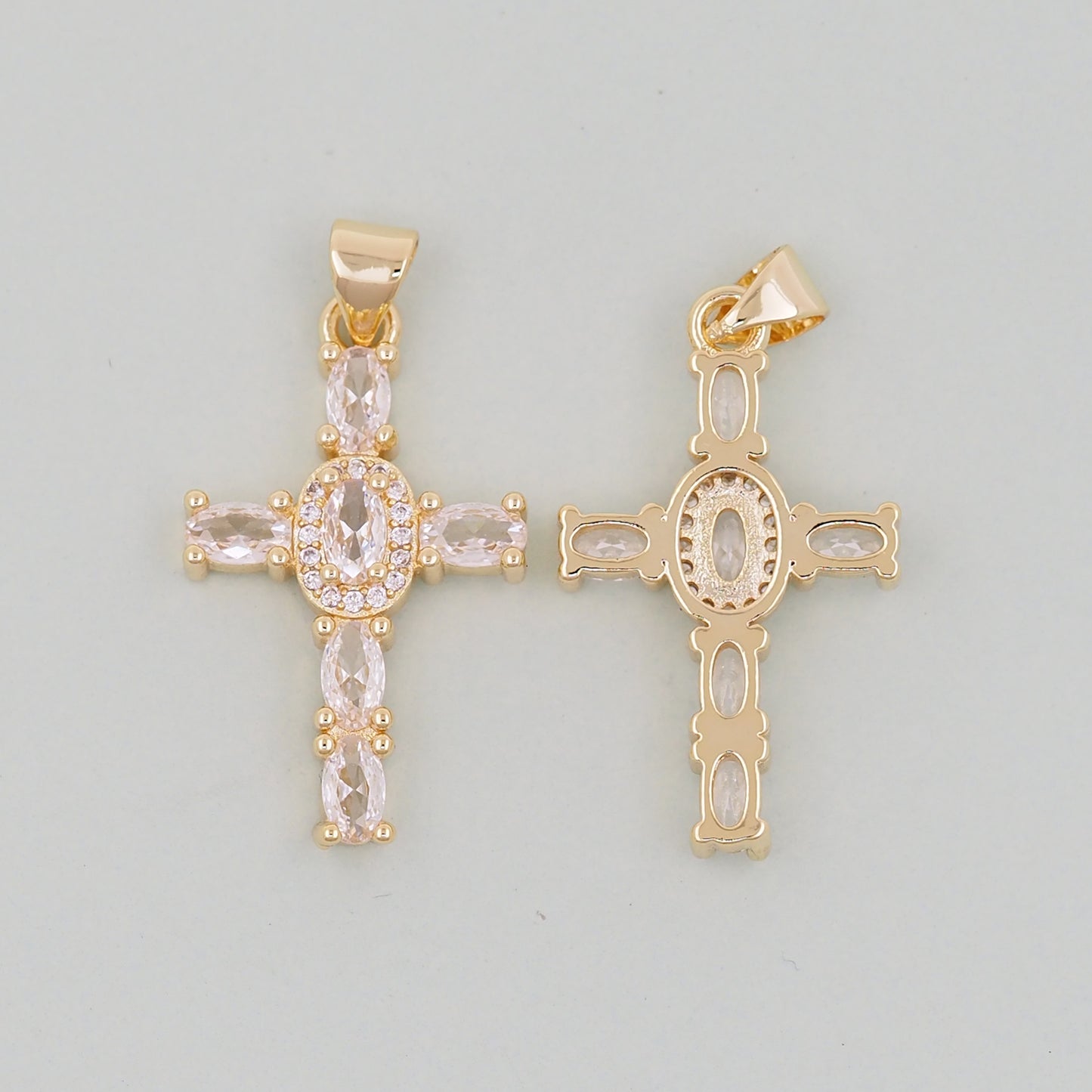 Gold Cross Charms,18K Gold Filled CZ Cross Pendant,Silver Religious Charm Bracelet Necklace for DIY Jewelry Making Supply