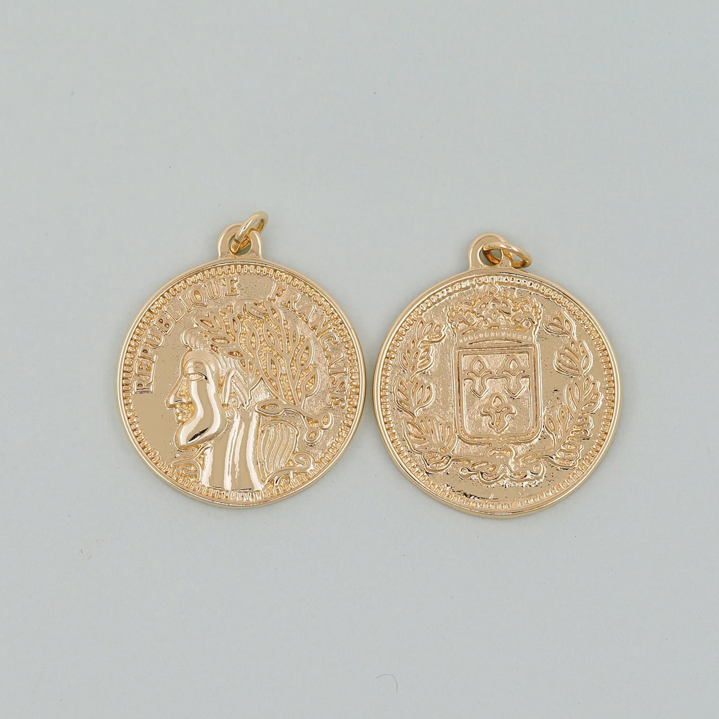 Gold Geometry Charms,18K Gold Filled Round Coin Pendant,geometry Charm Bracelet Necklace for DIY Jewelry Making Supply