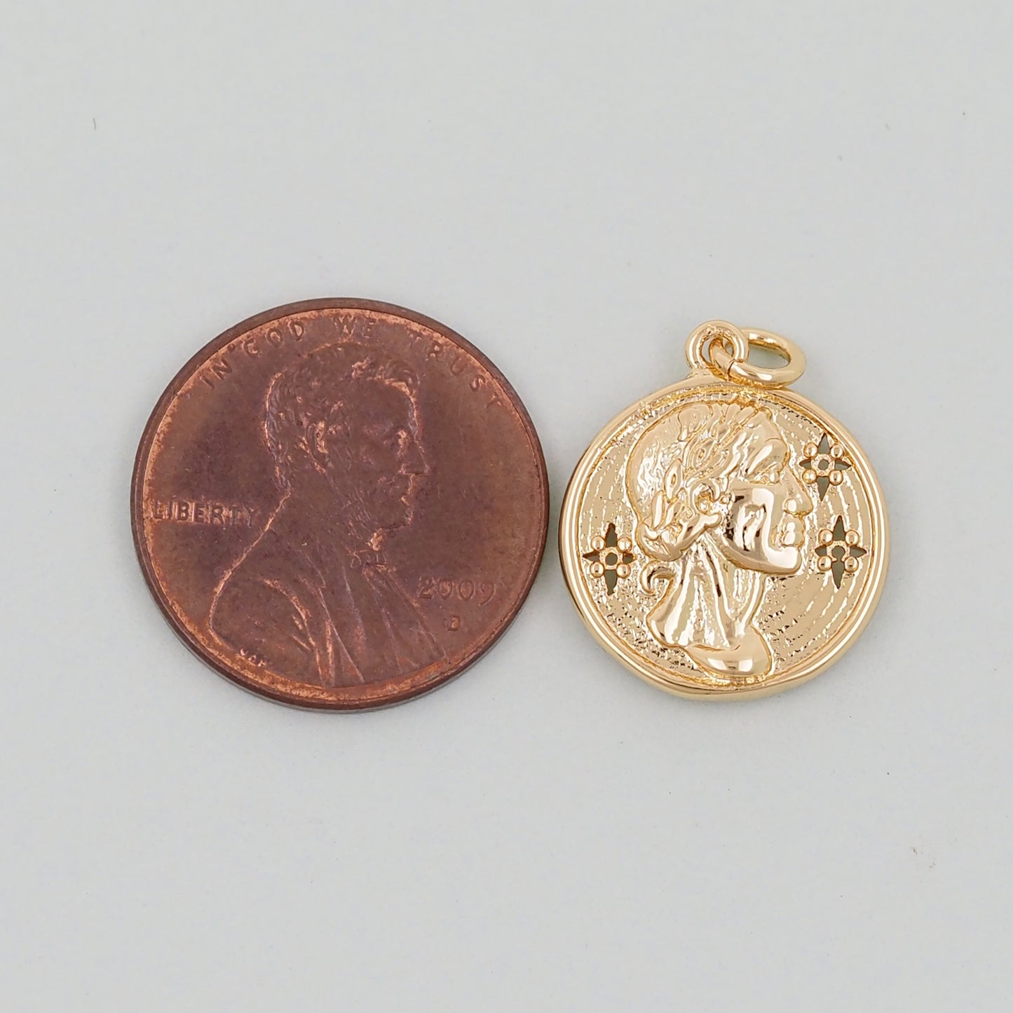 Gold Geometry Charms,18K Gold Filled Round Coin Pendant,geometry Charm Bracelet Necklace for DIY Jewelry Making Supply