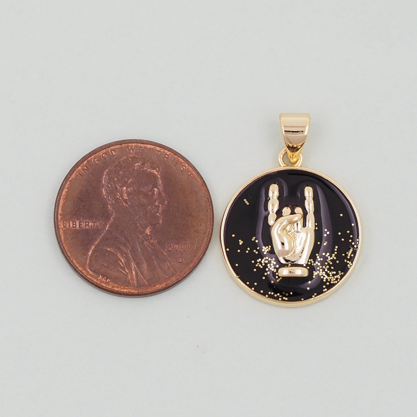 Gold gesture Charms,18K Gold Filled Round Coin Hand Pendant,Hand Charm Bracelet Necklace for DIY Jewelry Making Supply
