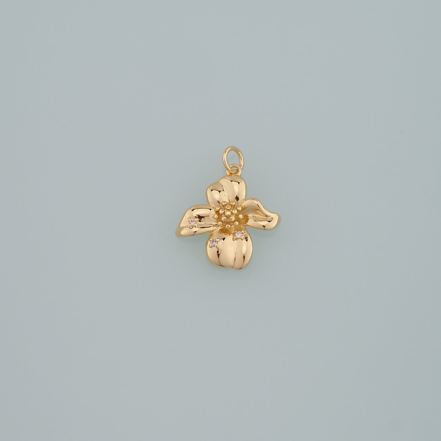 Gold Flower Charms,18K Gold Filled Flower Pendant,CZ Micro Pave Flower Charm Bracelet Necklace for DIY Jewelry Making Supply