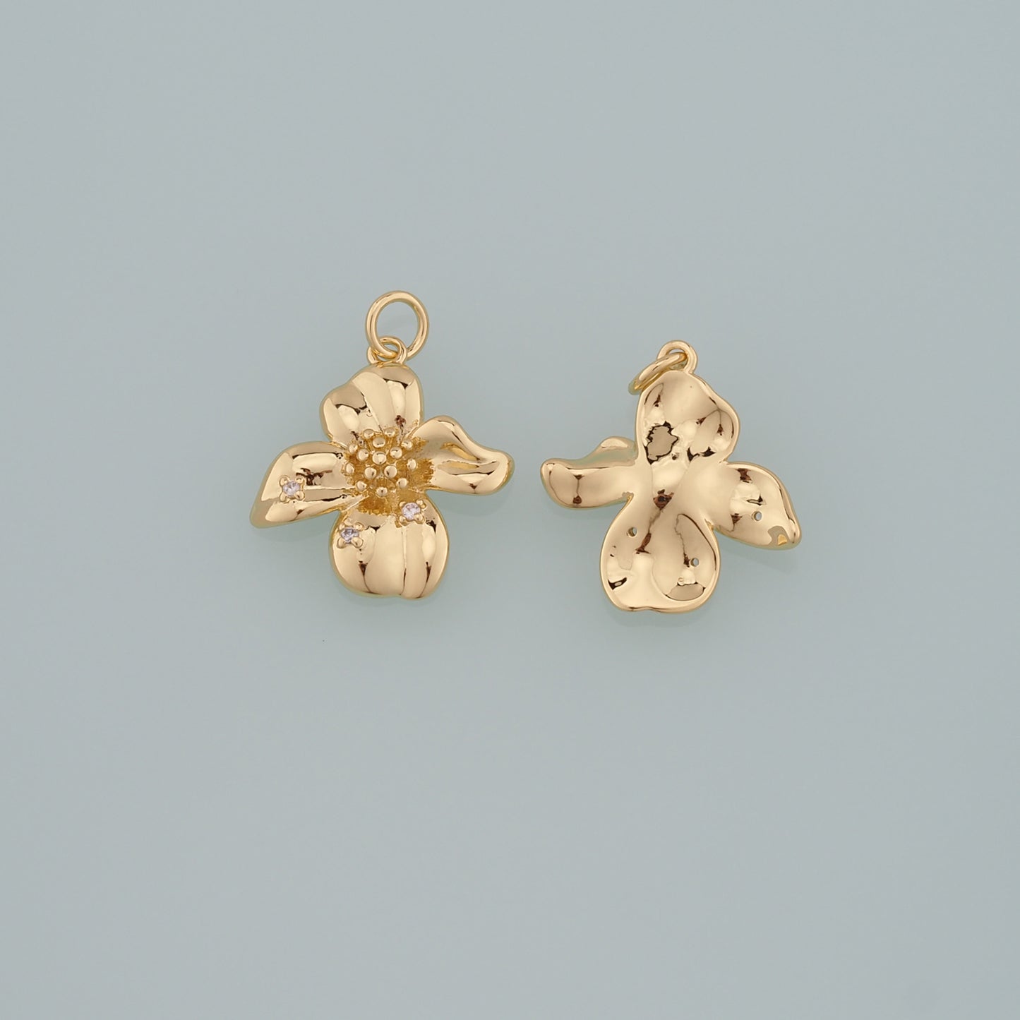 Gold Flower Charms,18K Gold Filled Flower Pendant,CZ Micro Pave Flower Charm Bracelet Necklace for DIY Jewelry Making Supply