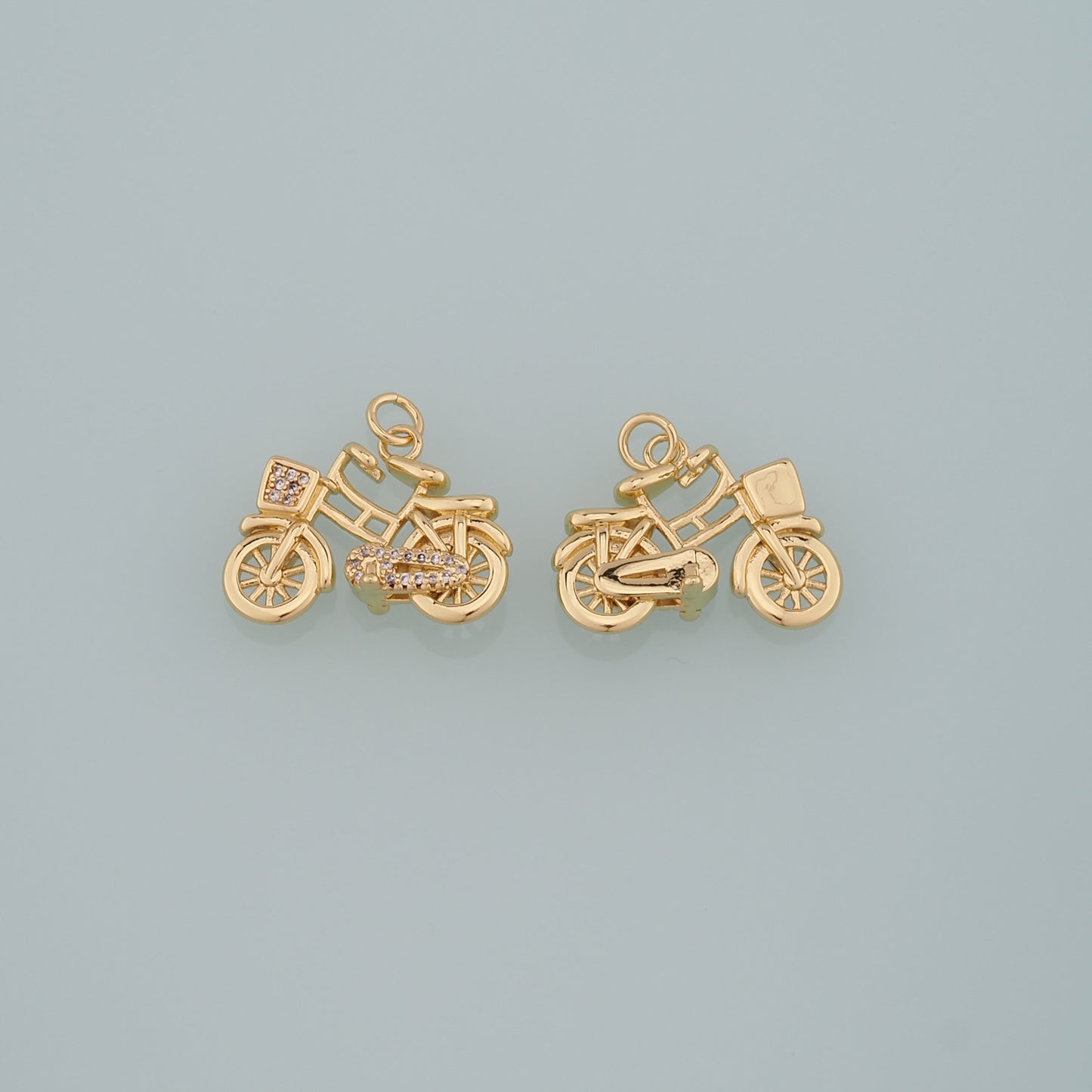 Gold Sports Charms,18K Gold Filled Bicycle Pendant,CZ Micro Pave Bicycle Charm Bracelet Necklace for DIY Jewelry Making Supply