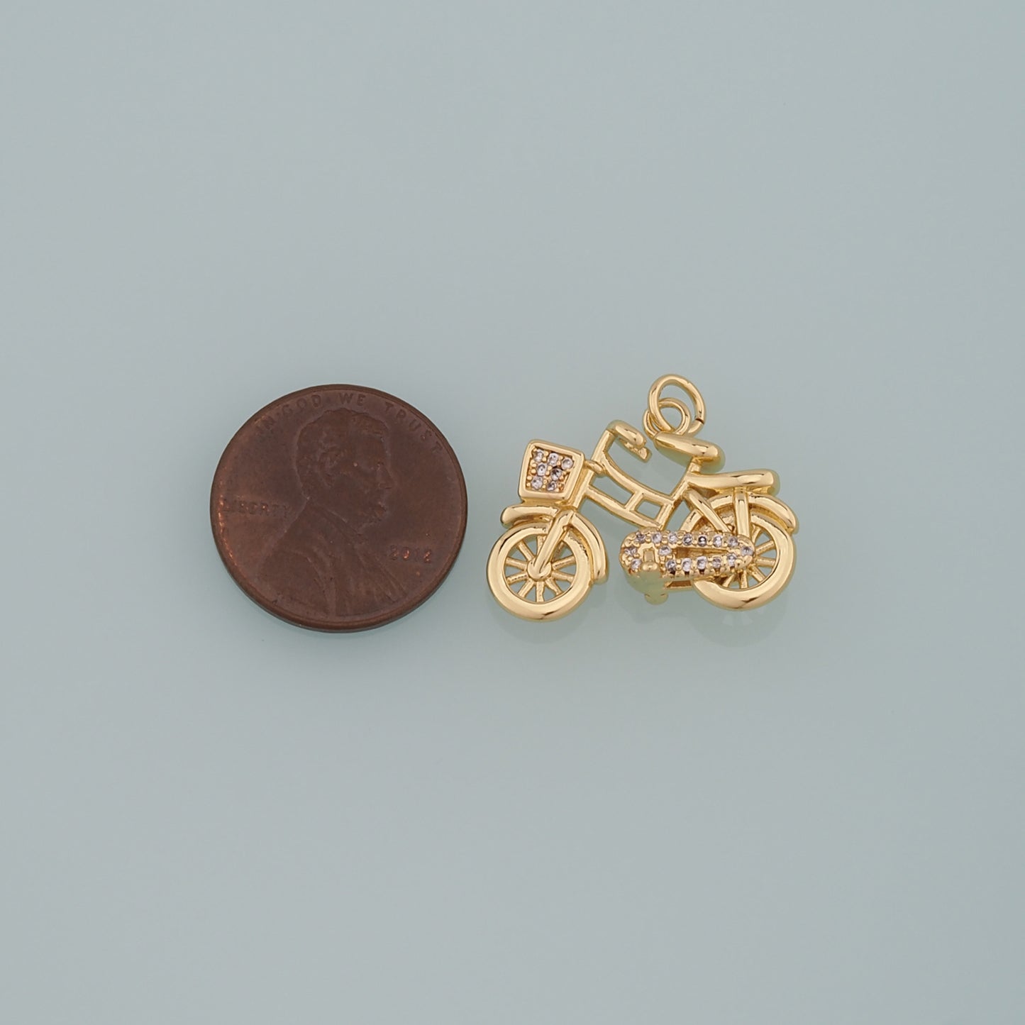 Gold Sports Charms,18K Gold Filled Bicycle Pendant,CZ Micro Pave Bicycle Charm Bracelet Necklace for DIY Jewelry Making Supply