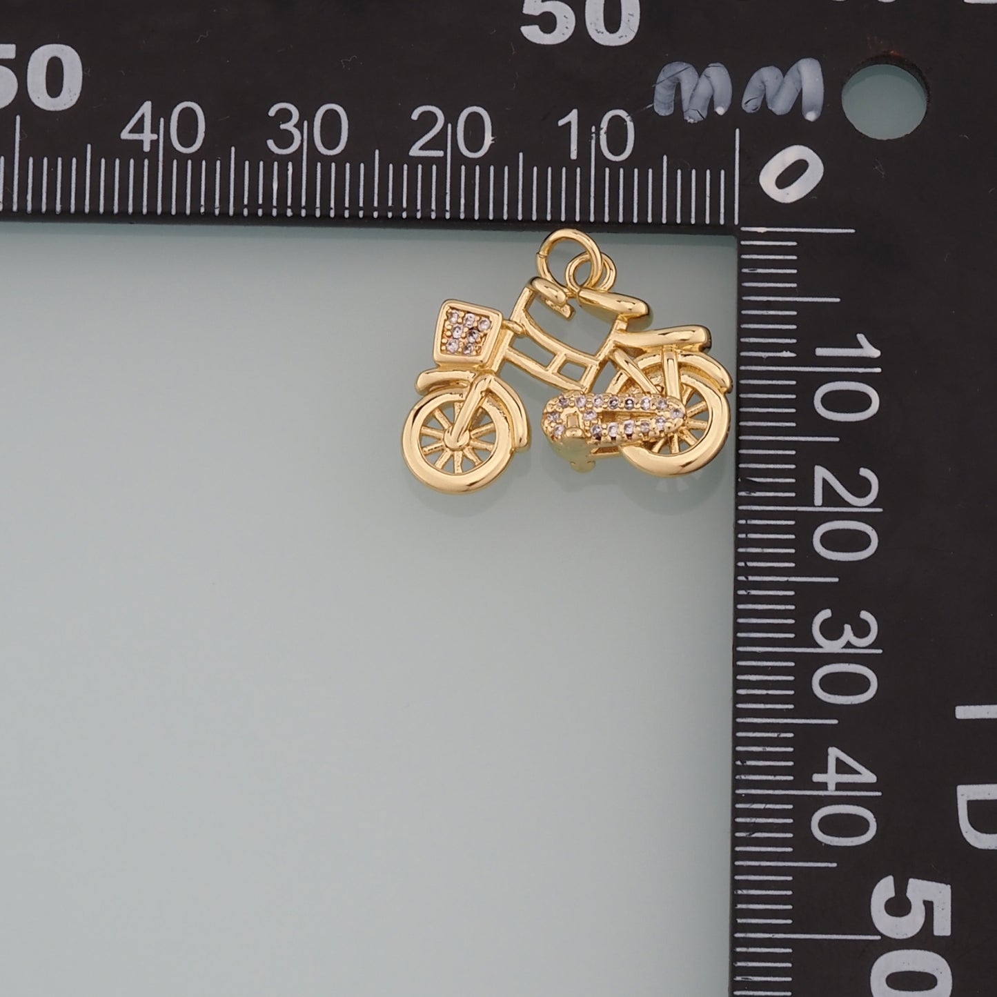 Gold Sports Charms,18K Gold Filled Bicycle Pendant,CZ Micro Pave Bicycle Charm Bracelet Necklace for DIY Jewelry Making Supply