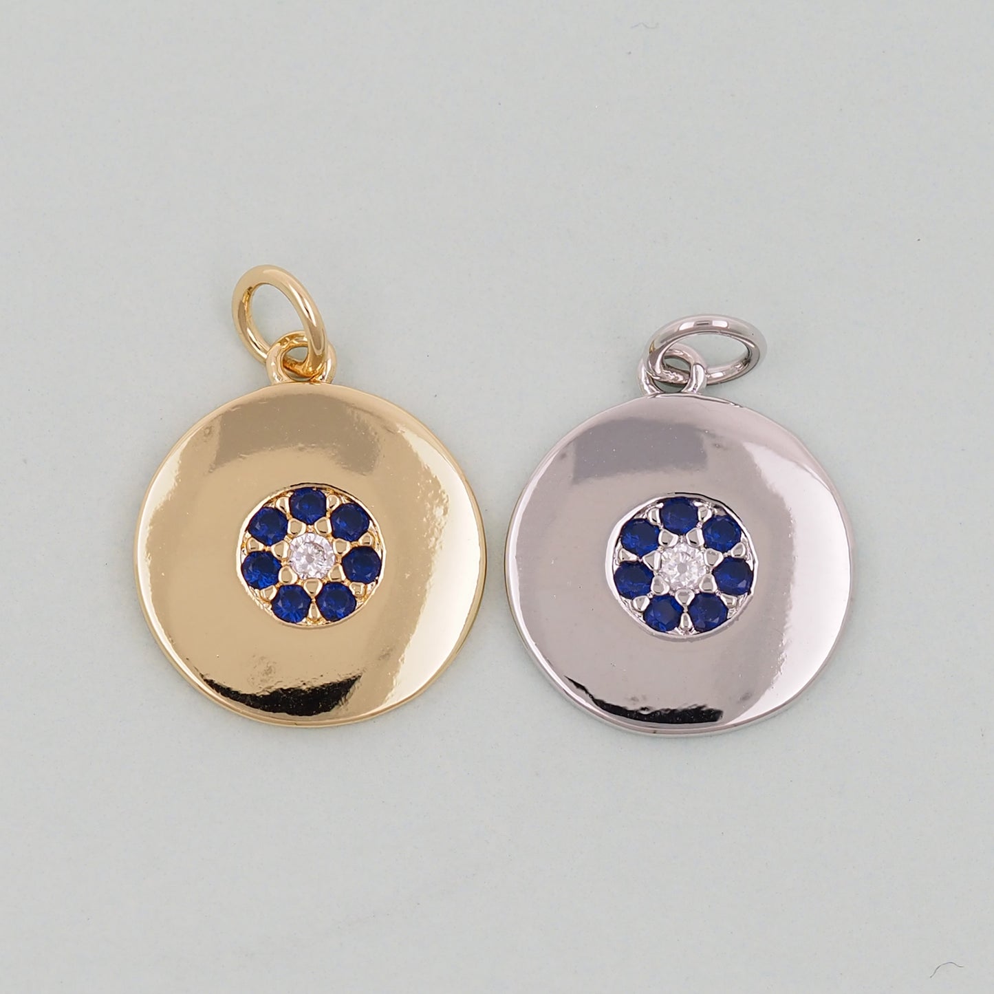 Gold Round Charms,18K Gold Filled Round Pendant,Silver Evil Eye Charm Bracelet Necklace for DIY Jewelry Making Supply