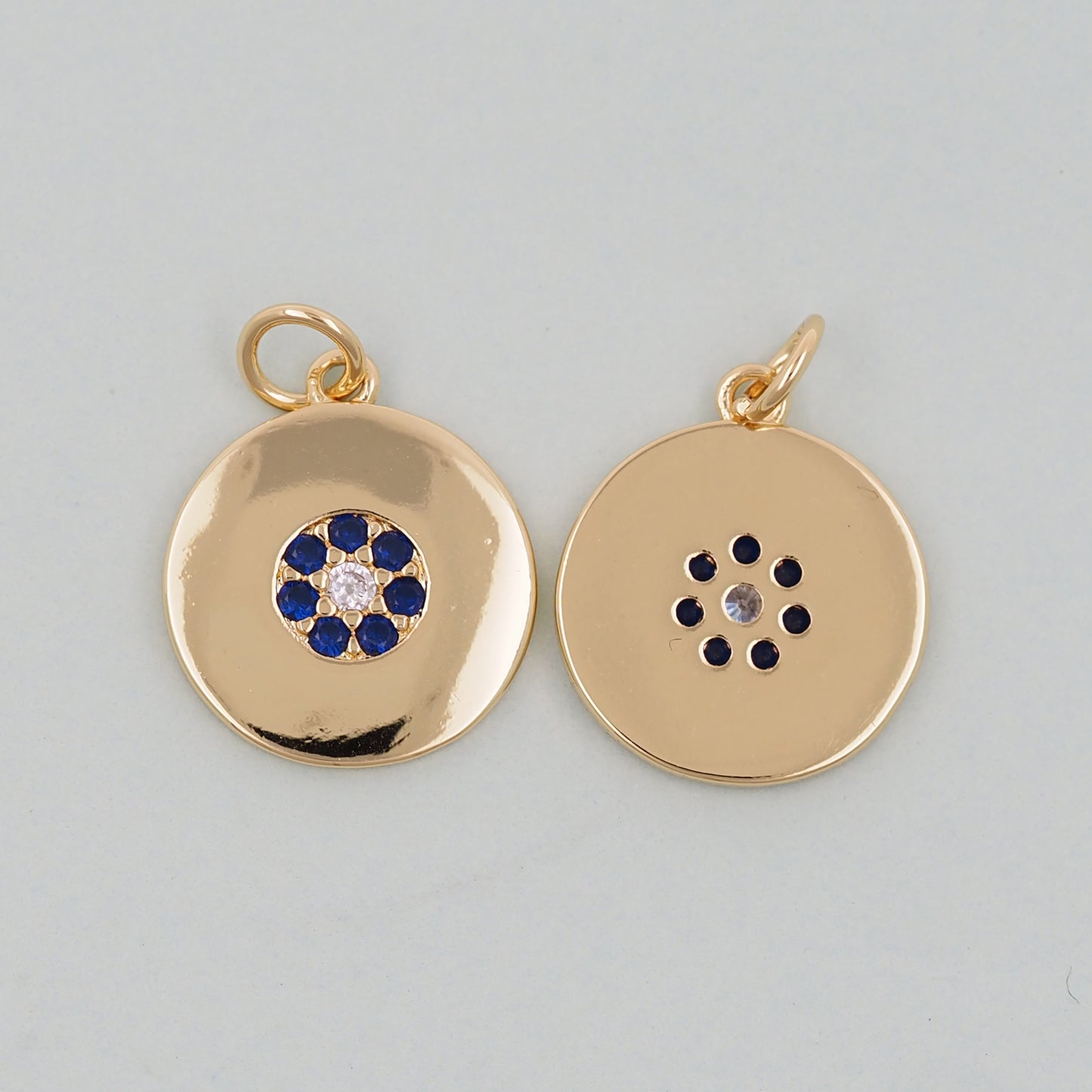 Gold Round Charms,18K Gold Filled Round Pendant,Silver Evil Eye Charm Bracelet Necklace for DIY Jewelry Making Supply