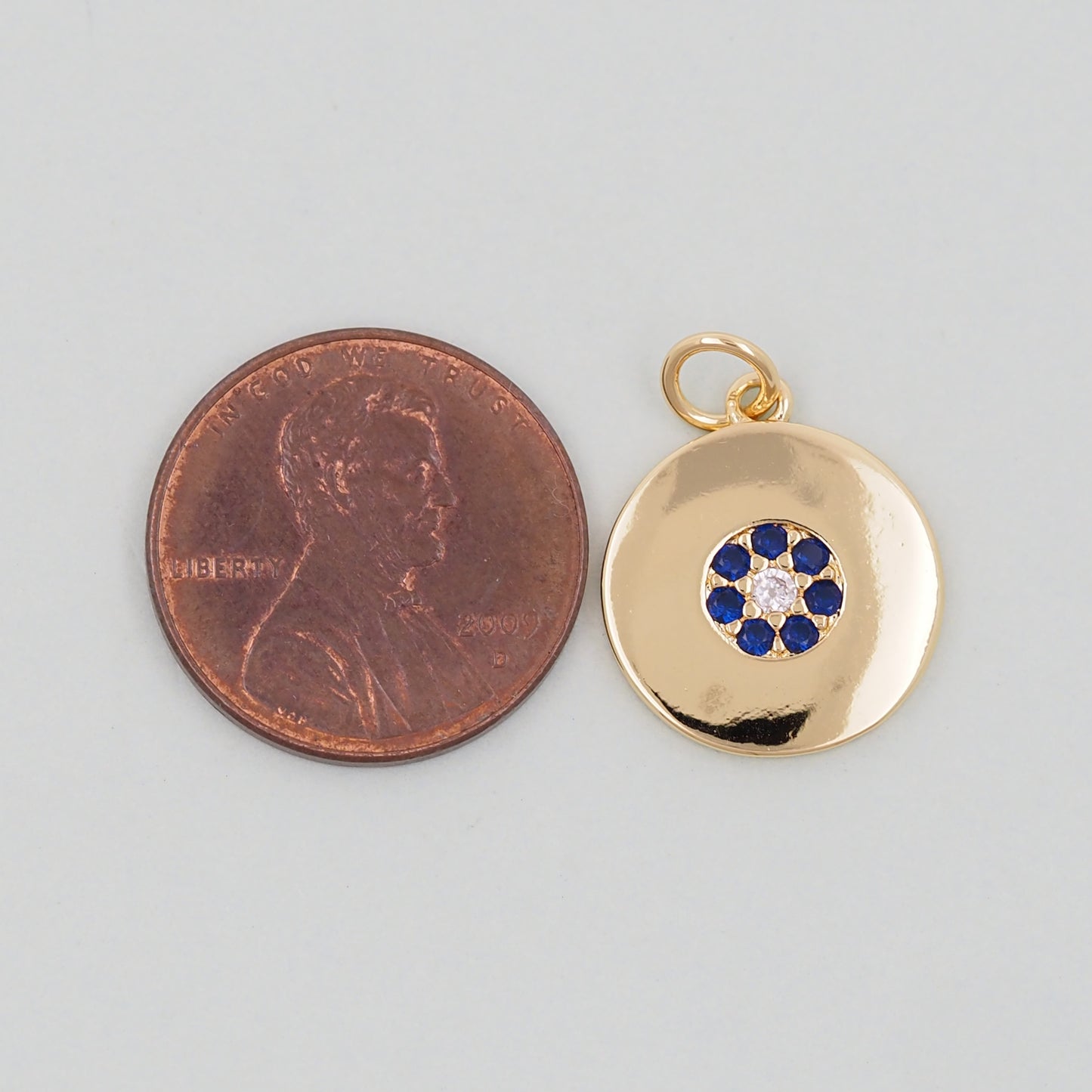 Gold Round Charms,18K Gold Filled Round Pendant,Silver Evil Eye Charm Bracelet Necklace for DIY Jewelry Making Supply