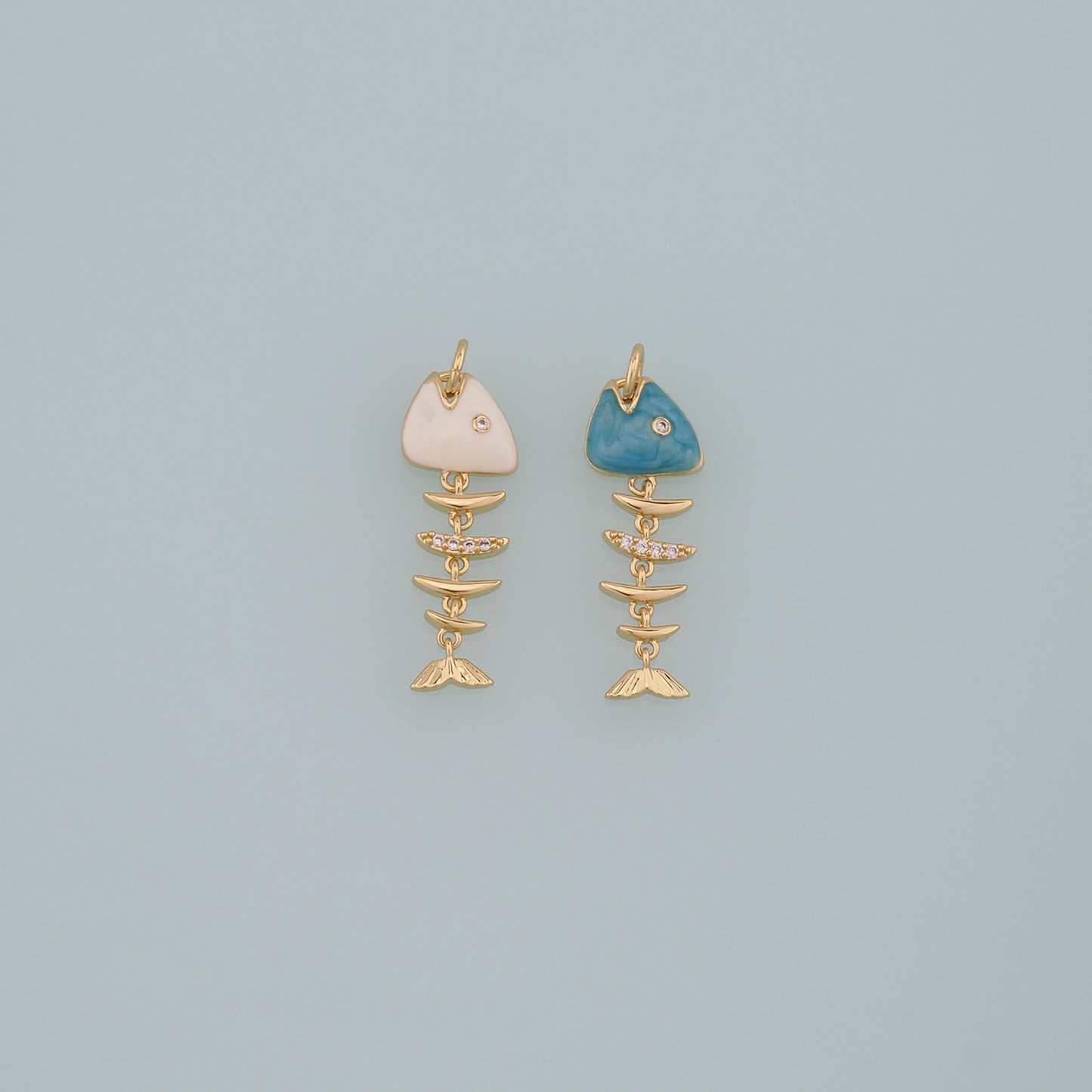 Gold Fish Charms,18K Gold Filled Fish Pendant,Enamel Fish Bones Charm Bracelet Necklace for DIY Jewelry Making Supply