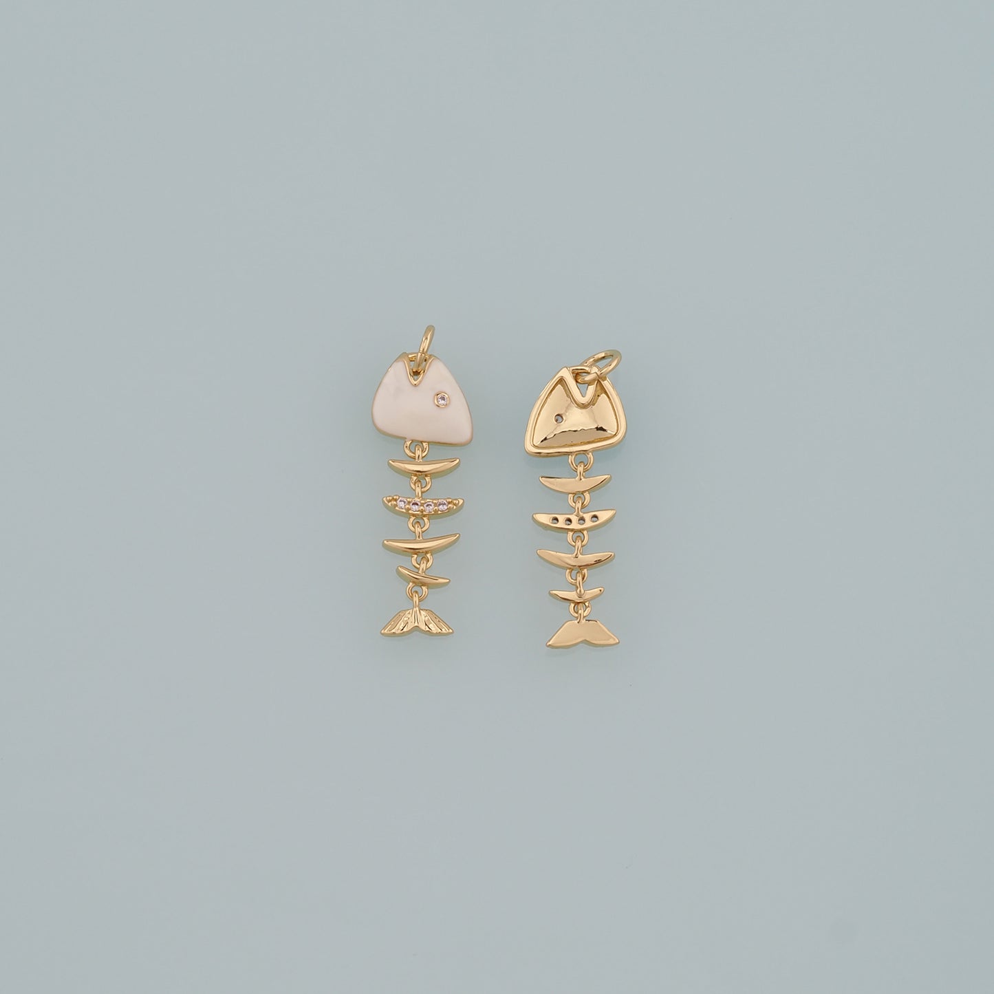 Gold Fish Charms,18K Gold Filled Fish Pendant,Enamel Fish Bones Charm Bracelet Necklace for DIY Jewelry Making Supply