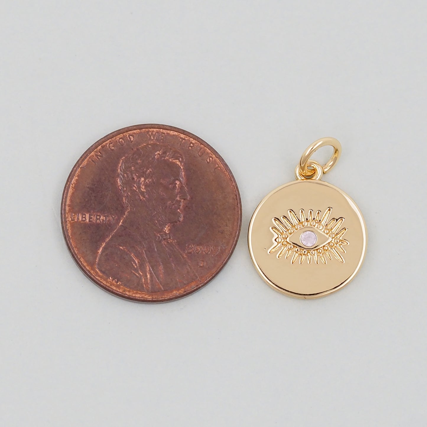 Gold Round Charms,18K Gold Filled Round Pendant,Silver Evil Eye Charm Bracelet Necklace for DIY Jewelry Making Supply