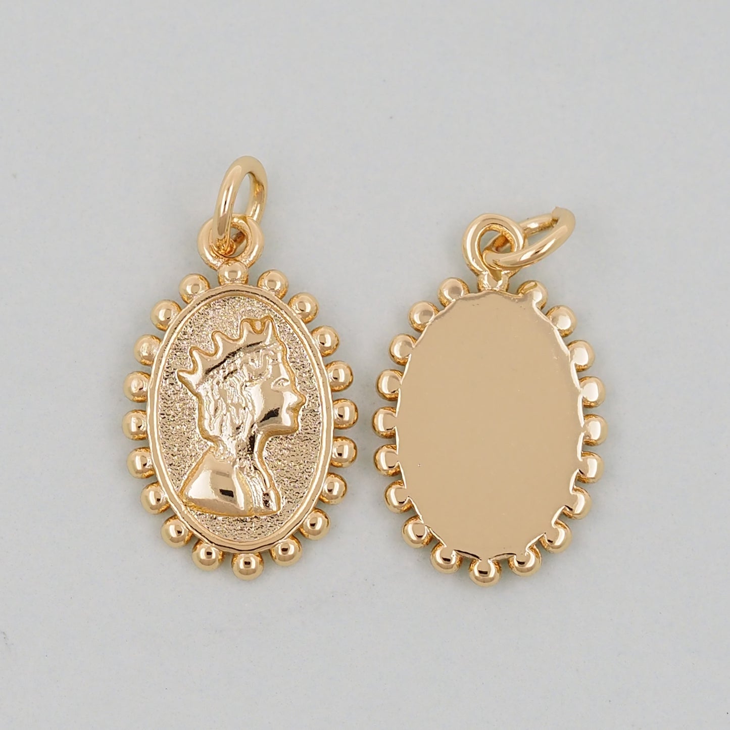 Gold Oval Charms,18K Gold Filled Oval Pendant,Oval Queen Charm Bracelet Necklace for DIY Jewelry Making Supply