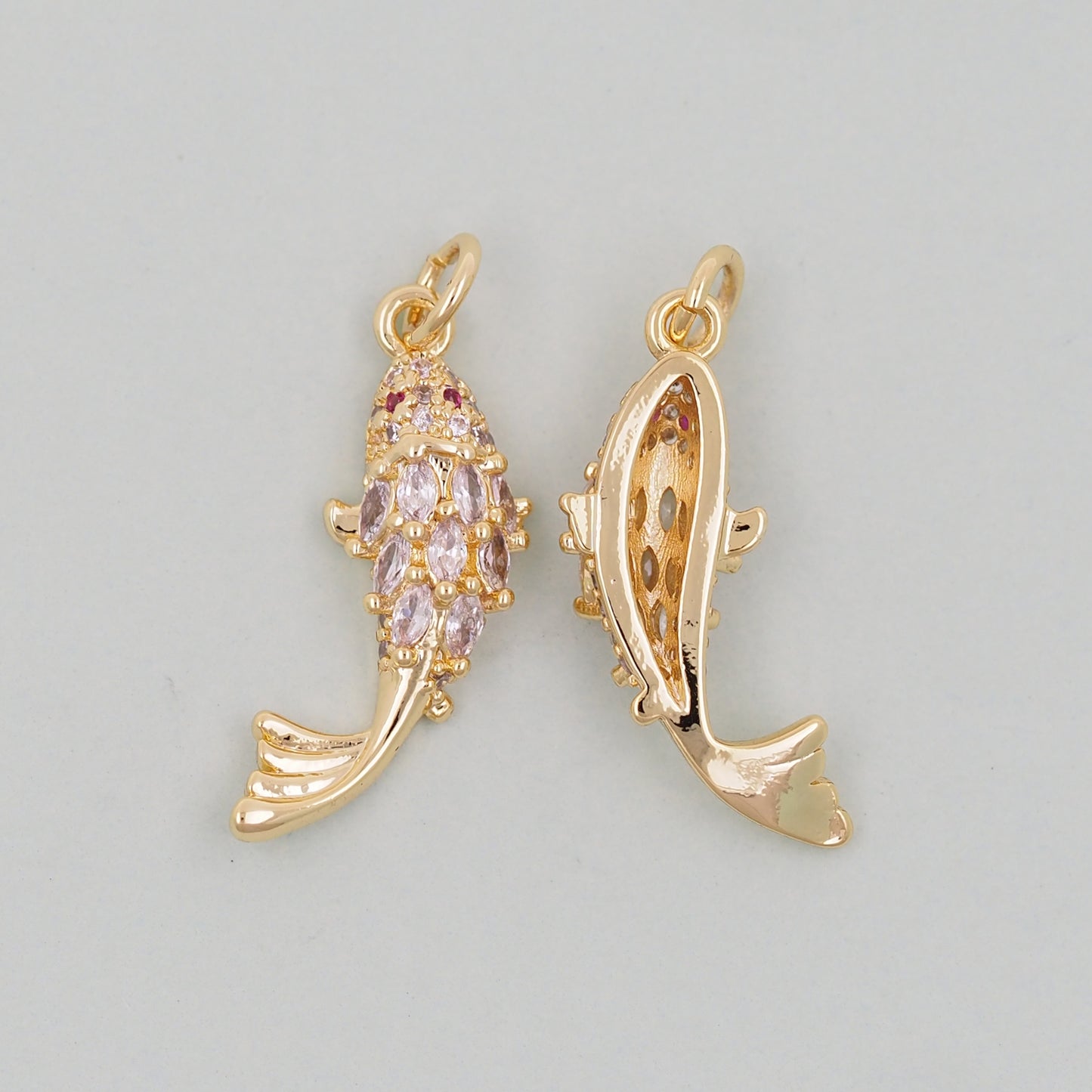 Gold Fish Charms,18K Gold Filled CZ fish Pendant,fish Charm Bracelet Necklace for DIY Jewelry Making Supply