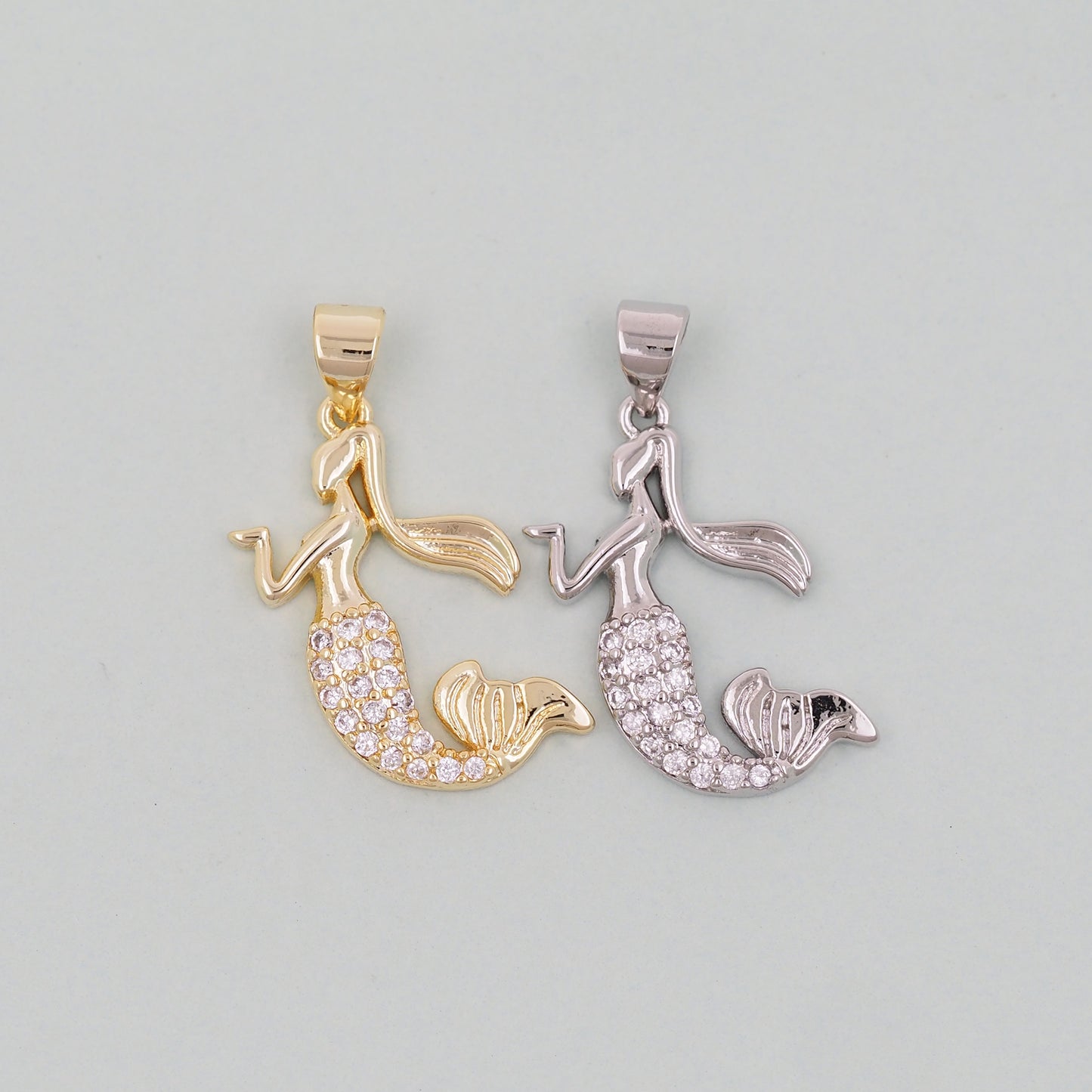 Gold Mermaid Charms,18K Gold Filled Tail Pendant,CZ Micro Pave Mermaid Tail Charm Bracelet Necklace for DIY Jewelry Making Supply
