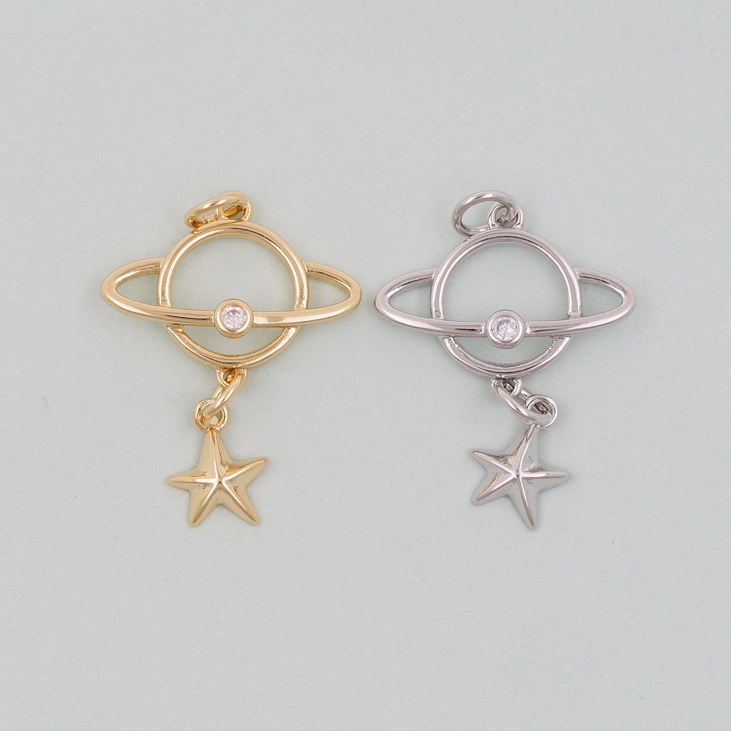 Gold Saturn Charms,18K Gold Filled Saturn Pendant,Silver Celestial Charm Bracelet Necklace for DIY Jewelry Making Supply