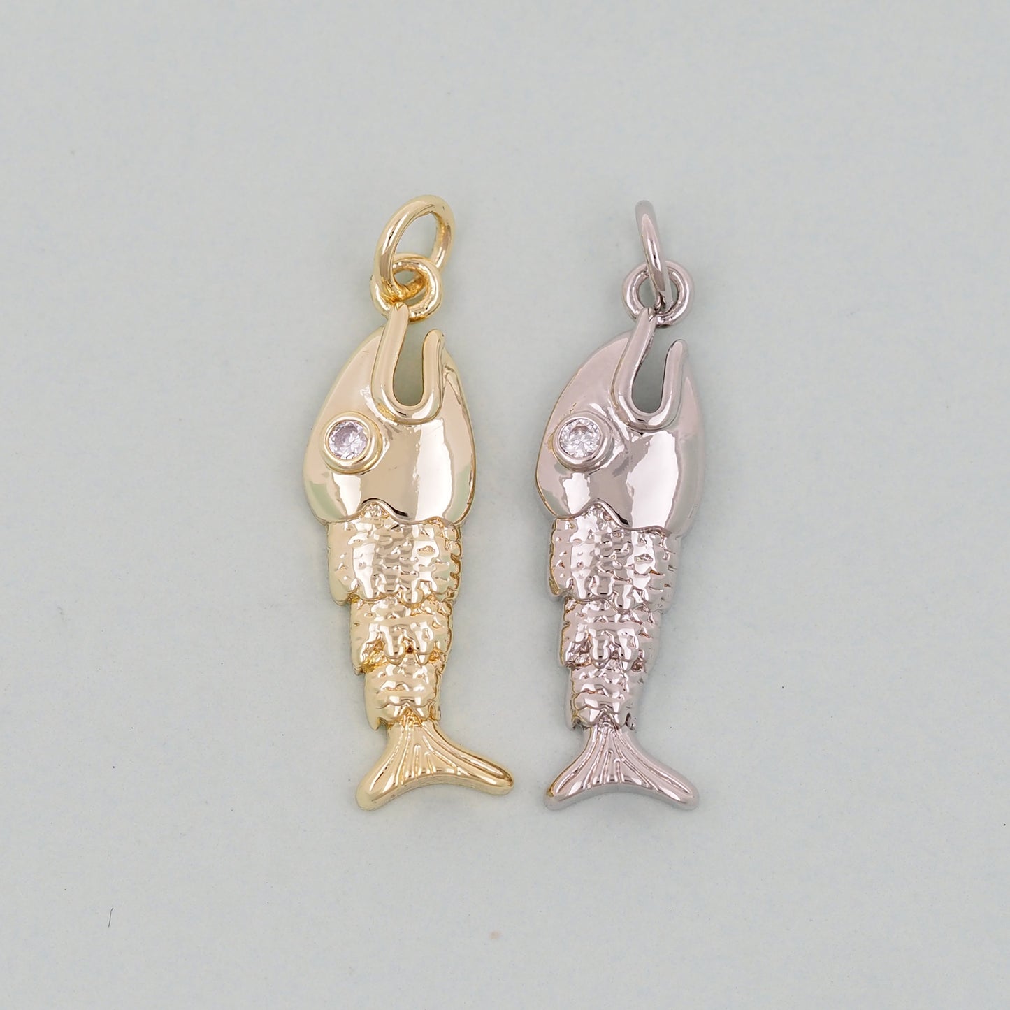 Gold Fish Charms,18K Gold Filled CZ Fish Pendant,Fish Charm Bracelet Necklace for DIY Jewelry Making Supply