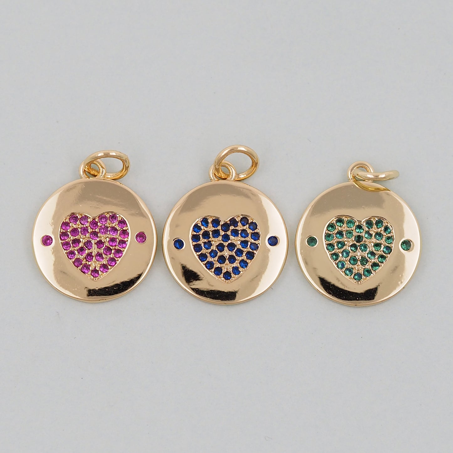 Gold Round Coin Heart Charms,18K Gold Filled Heart Pendant,Heart Charm Bracelet Necklace for DIY Jewelry Making Supply